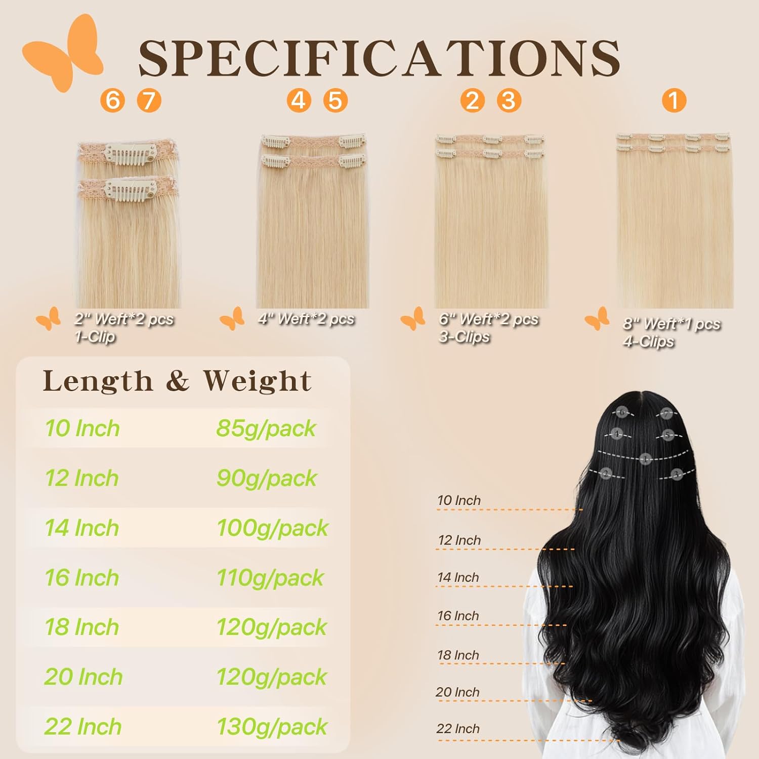 Clip in Hair Extensions Long Straight, 100% Real Human Hair,No Tangle & Smooth,90g, 12 Inch,#60 Platinum Blonde