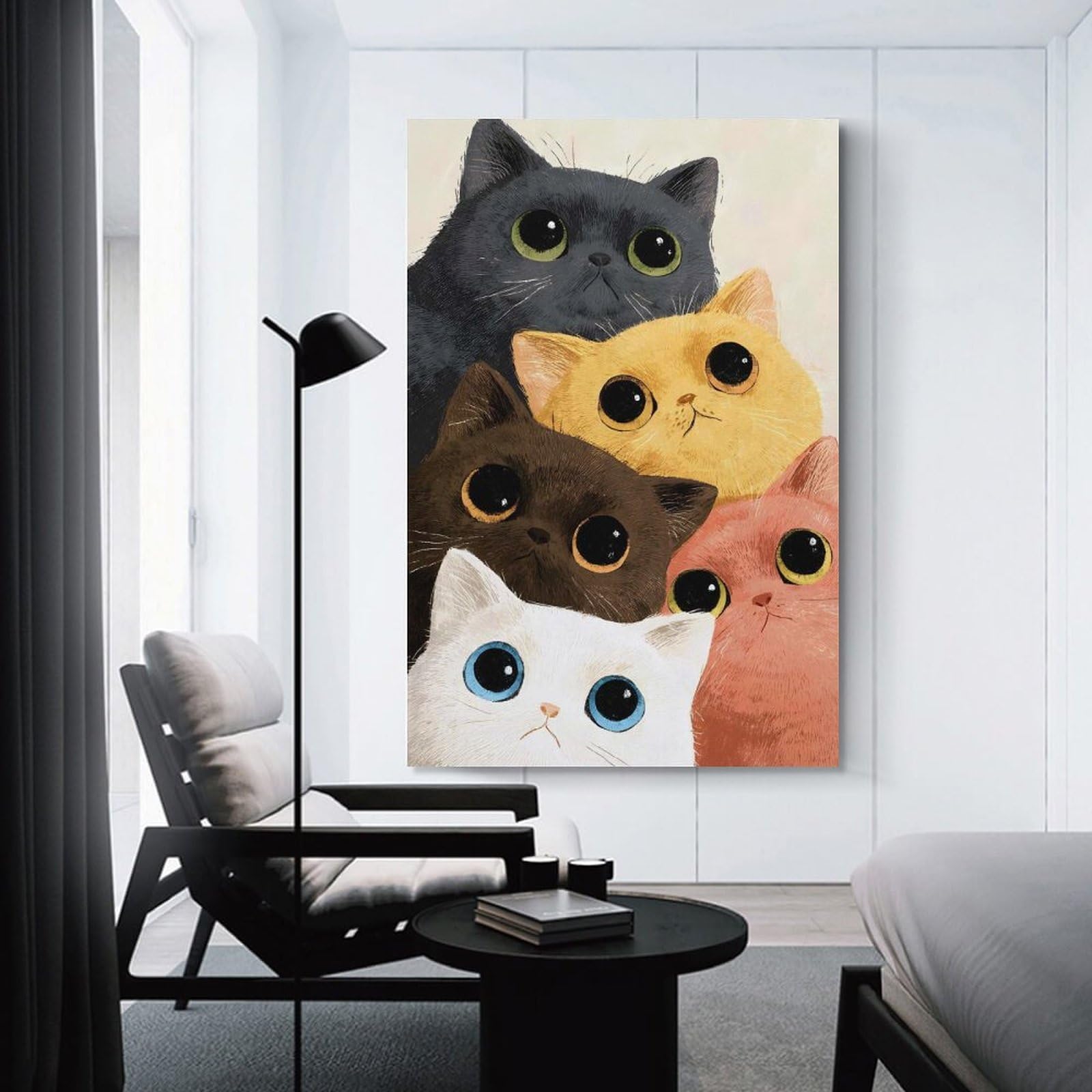 Junmoney Cute Cats Illustration Wall Art Print 24x36inch(60x90cm), for Living Room, Bedroom Or Home Office, Thoughtful Wall Decor for Art Lovers