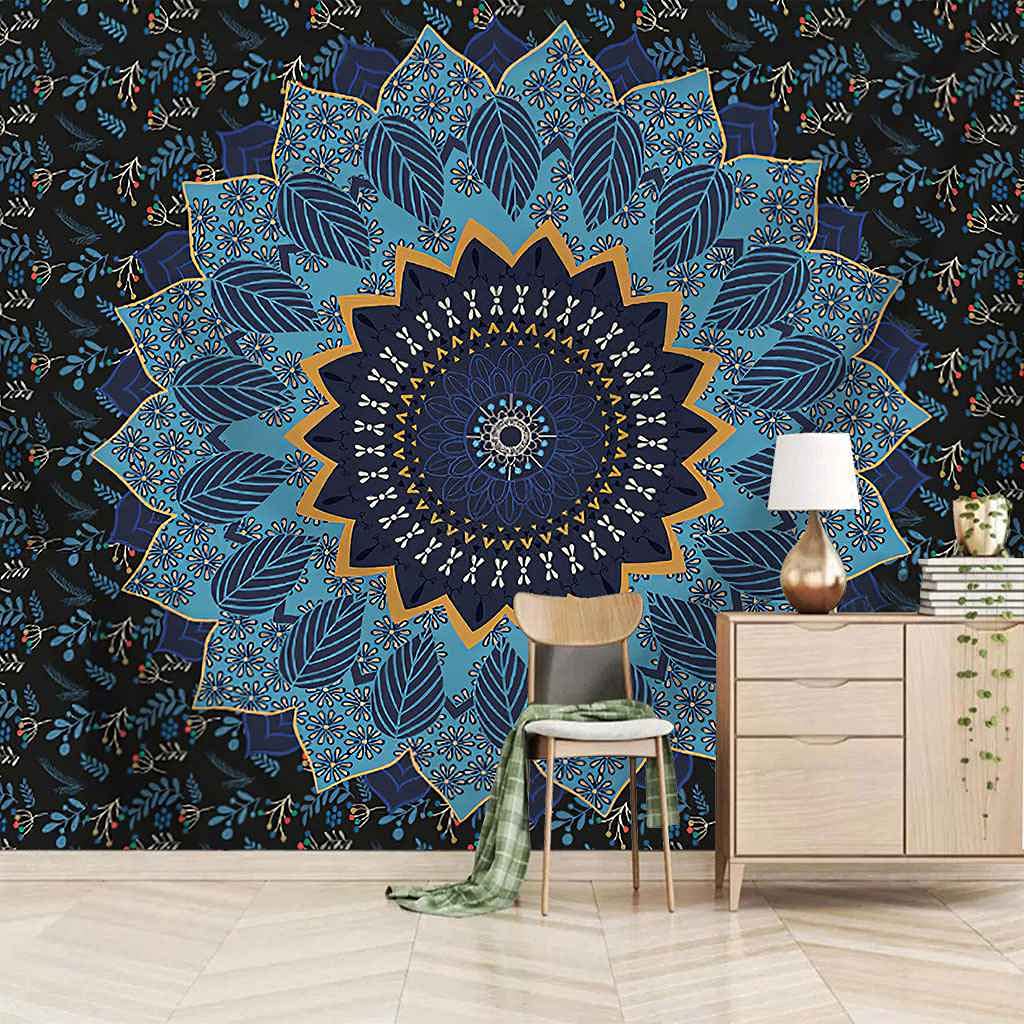 Papier Peint Fleurs Bleues Salon : Grand Poster 3D 300x210 cm pour Décorer un Fond de TV