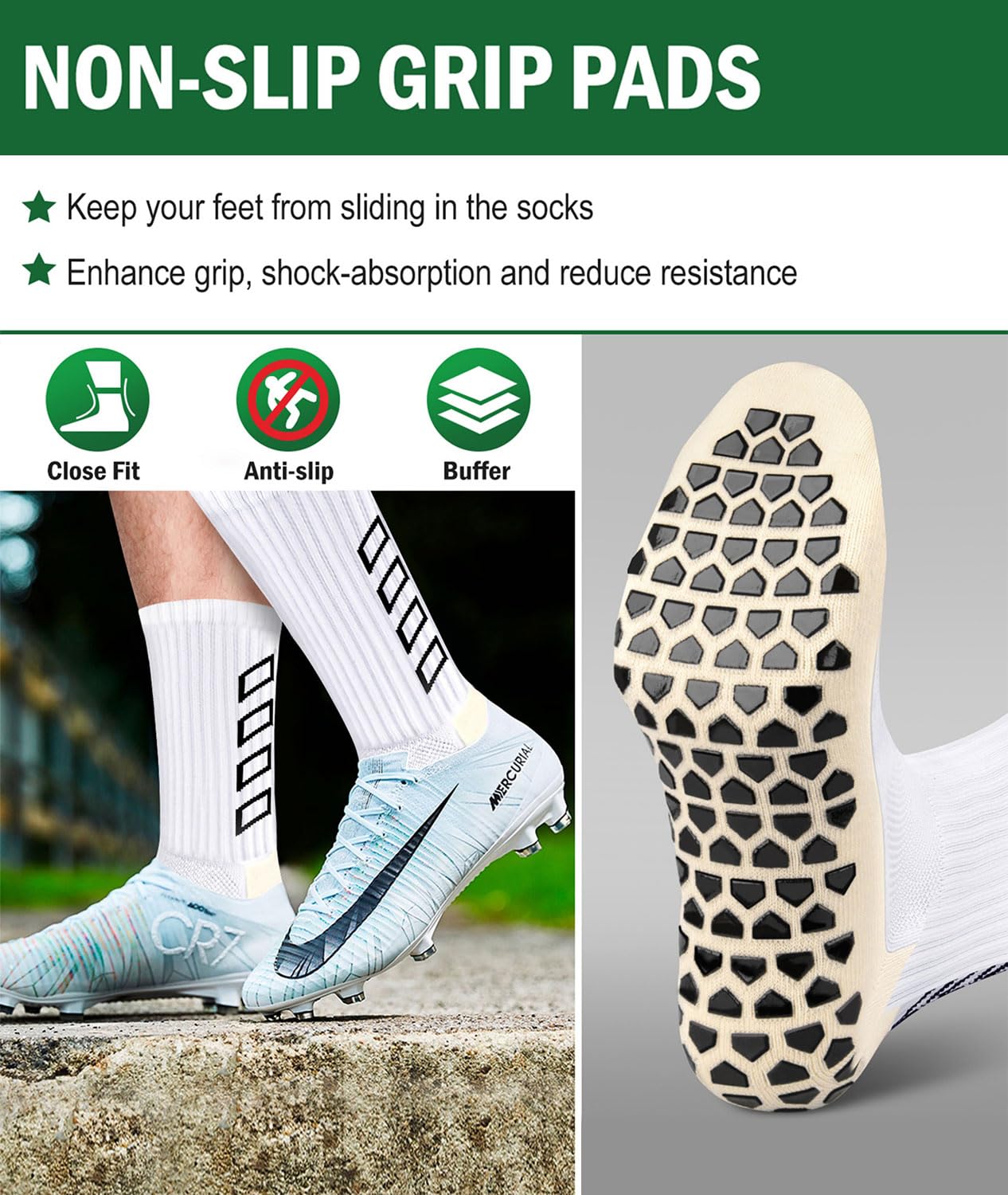 ENONEO Calze Calcio Antiscivolo Uomo 37-45 Calze Antiscivolo Calcio Anti Vesciche Addensare Cotone Calzini Sportivi Donna Traspirante Calzini Grip Calcio per Ciclismo Trekking