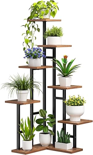 HOOBRO Soporte de esquina para plantas de interior, estante de 7 niveles para múltiples plantas de interior, organizador de plantas de esquina,