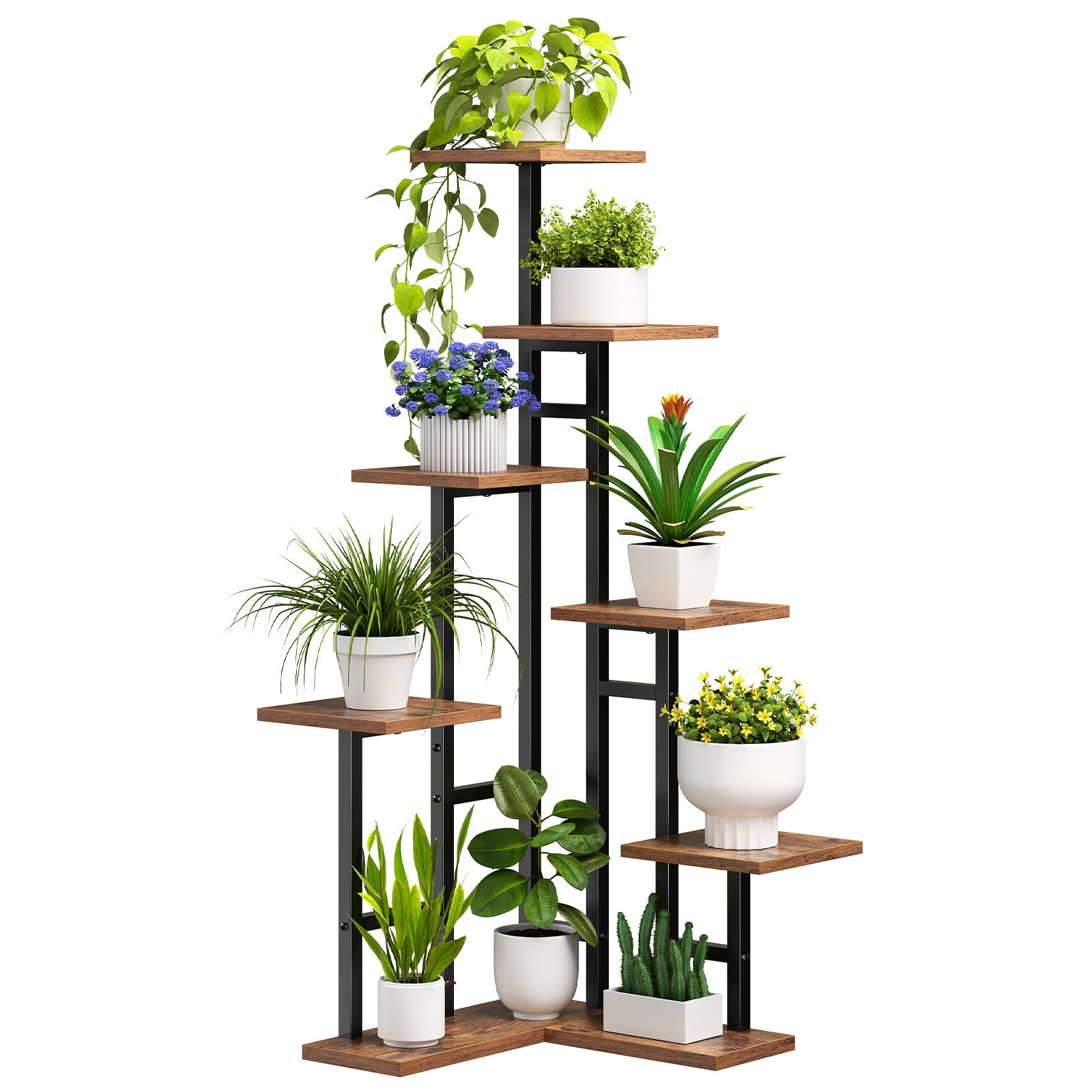 HOOBRO Plant Stand Indoor, 7-Tier Plant Shelf, 120 cm Corner Plant Rack Organizer, Square Flower Stand, for Living Room, Balcony, Patio, Rustic Brown and Black EBF01HJ01