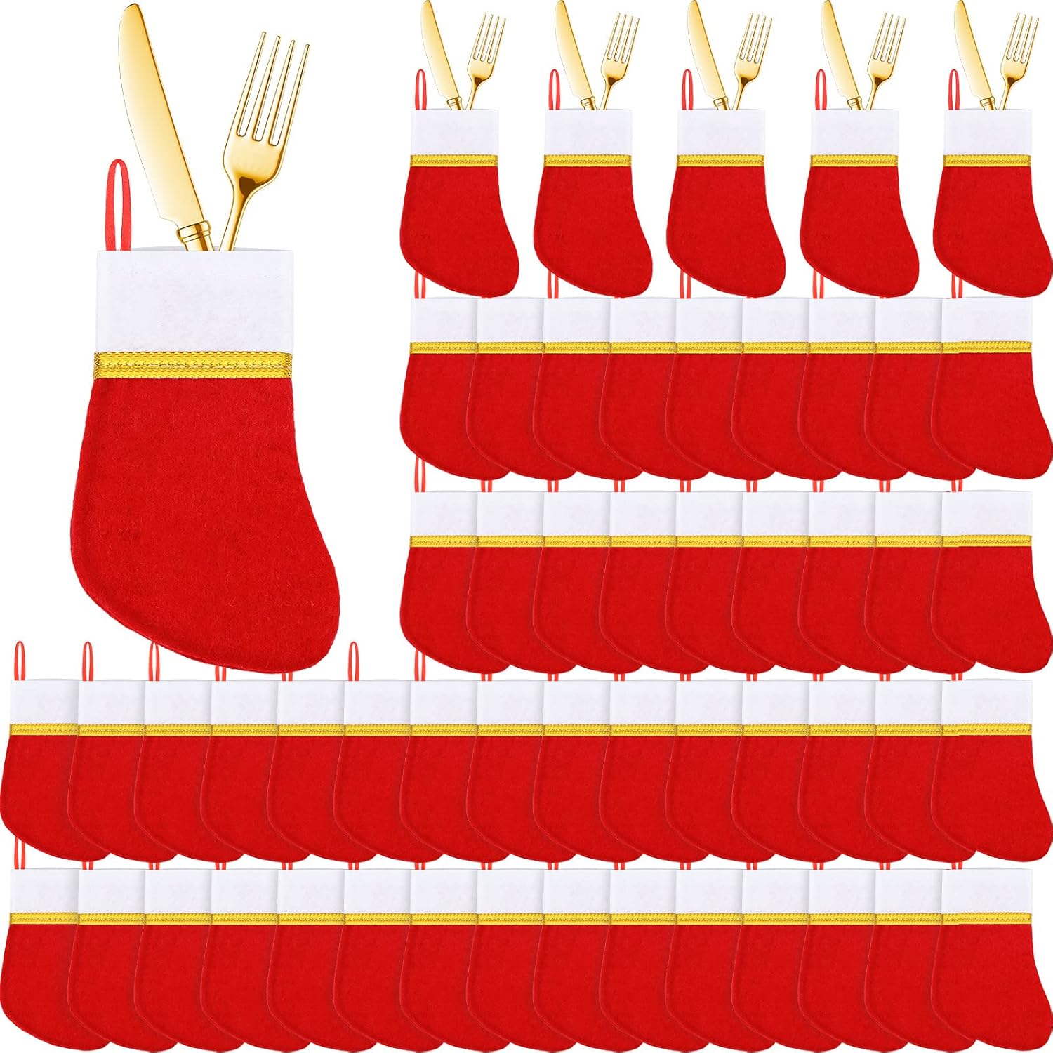 Suclain 70 Pcs Mini Christmas Stockings Bulk Christmas Sock Silverware Holders Small Stocking Ornament for Knife Spoon Fork Storage Xmas Tree Dinner Table Party Decor(Classic Style)