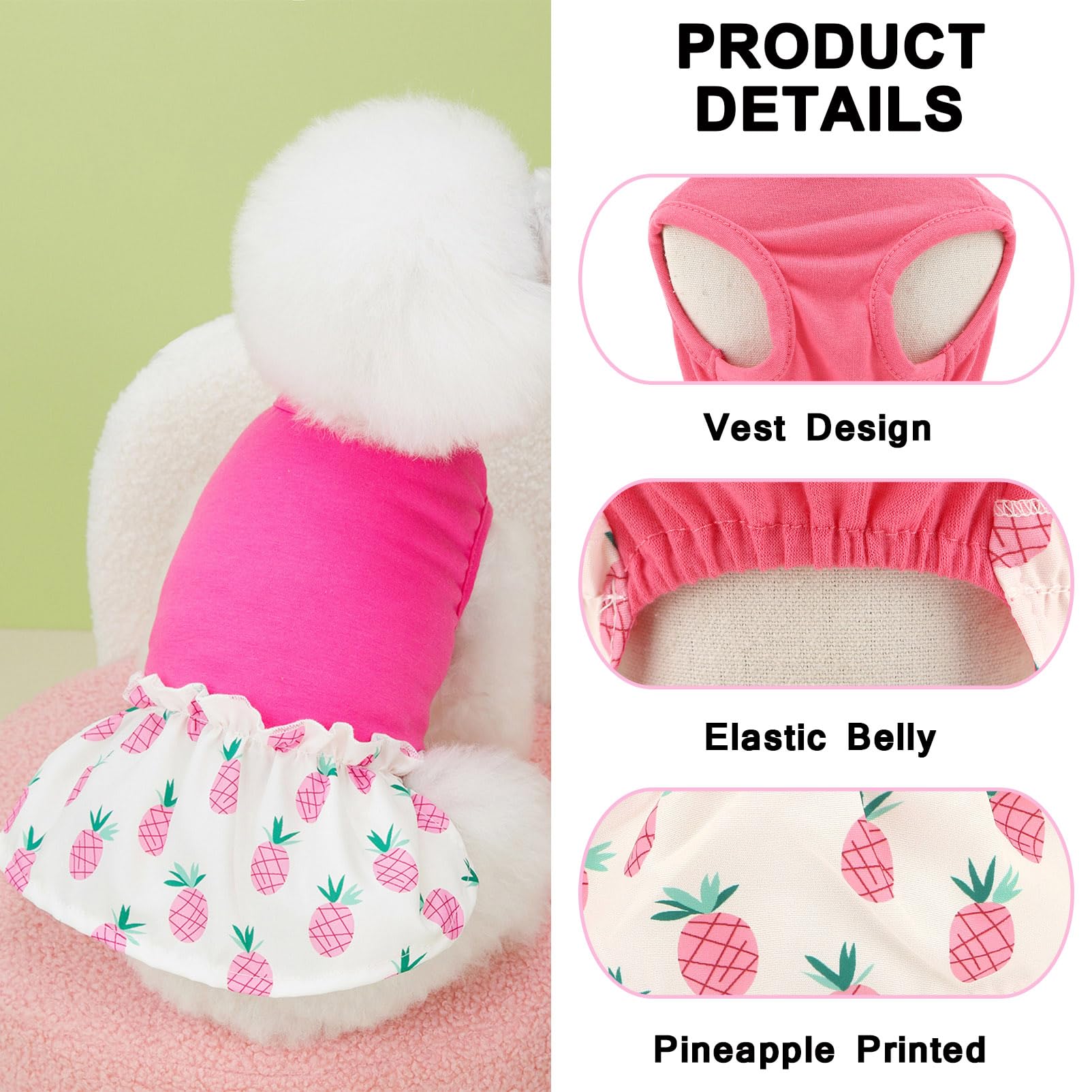 SMALLLEE_LUCKY_STORE Dog Dresses for Small Dog Comfortable Puppy Vest Dress with Pineapple Spring Summer Stretchable Breathable Pet Skirt Chihuahua Yorkie Cat Clothes - Image 3