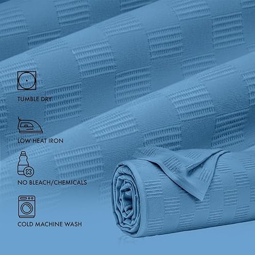 Miniatura 8 de Linteum Textile Supply Manta térmica (azul, individual) de larga duración y duradera sin enganches, hecha de material 100% algodón para el hogar