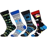 Men's Funny Novelty Crazy Pattern Dress Crew Cotton Socks, Fun Gifts for Dad Grandpa