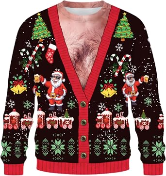 Ugly Christmas Sweater Men, Santa Button Knit Sweatshirt, L