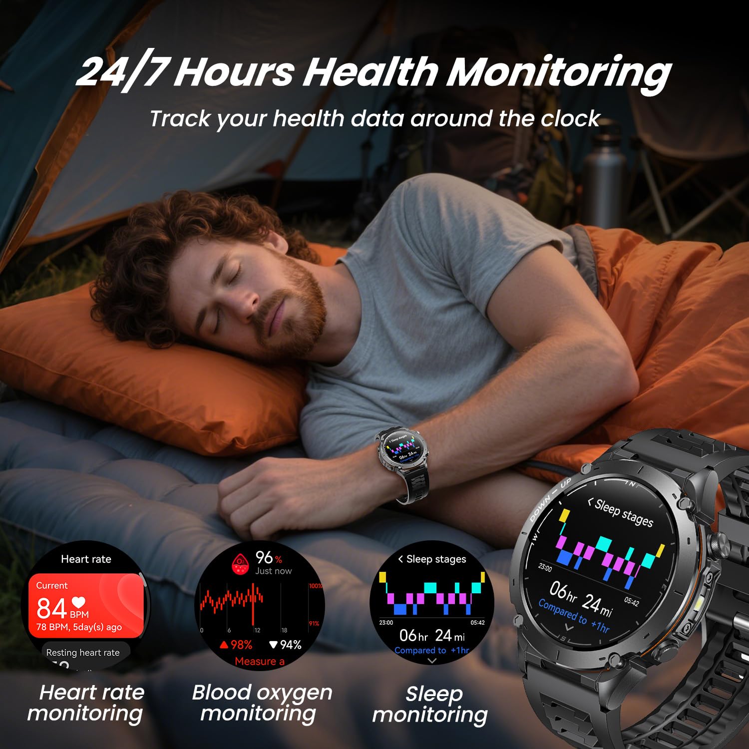 Orologio Smartwatch Uomo con GPS Sport: 1.43" AMOLED Impermeabile Fitness Smart Watch Chiamate Bluetooth con 100+ Modalità Sportive Bussola Monitoraggio Sonno 730mAH Batteria Compatibile iOS e Android
