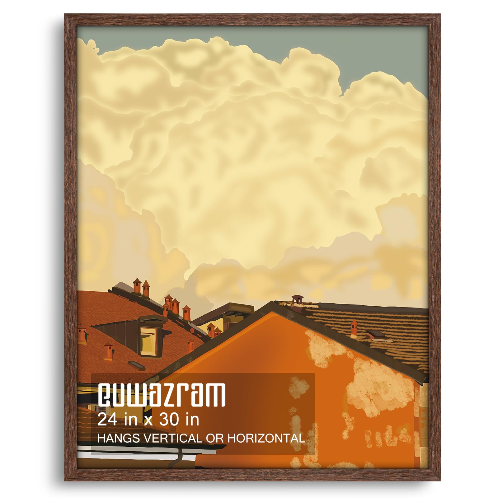 Photo 1 of euwazram Solid Wood 24x30 Frame - Single Frame, Rustic Walnut 24 x 30 Poster Frame for Artwork, Puzzles, Photos and Movie Posters Picture Frames