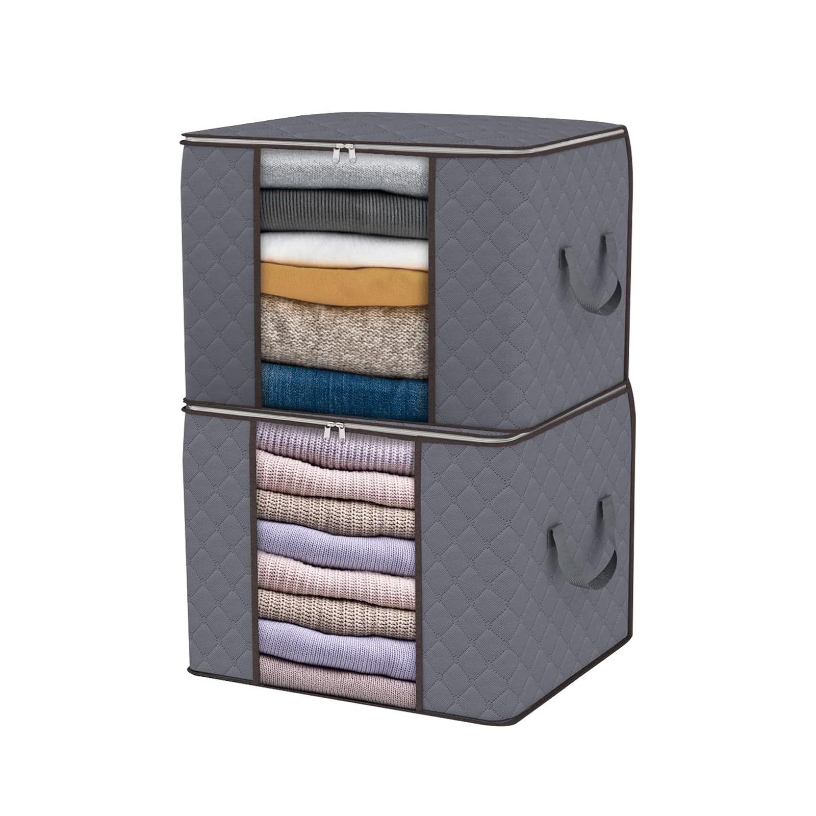 SUPERLELE2pcs Gray Clothes Storage, Closet Organizers and Storage, 23.6x15.7x13.8in Foldable Clothes Storage Bag With Sturdy Zipper And Handle, Christmas, Party Storage