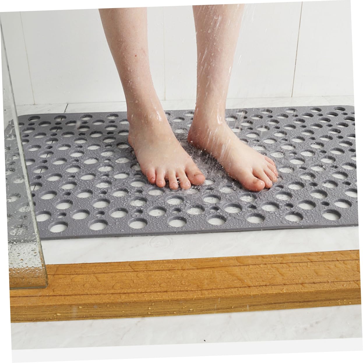 Alfombra de Ducha Antideslizante Ventosa, Hueca, PVC | 60 X 90cm, Gris, para Casa y Hotel, Diseño Perforado para Uso en Cabina