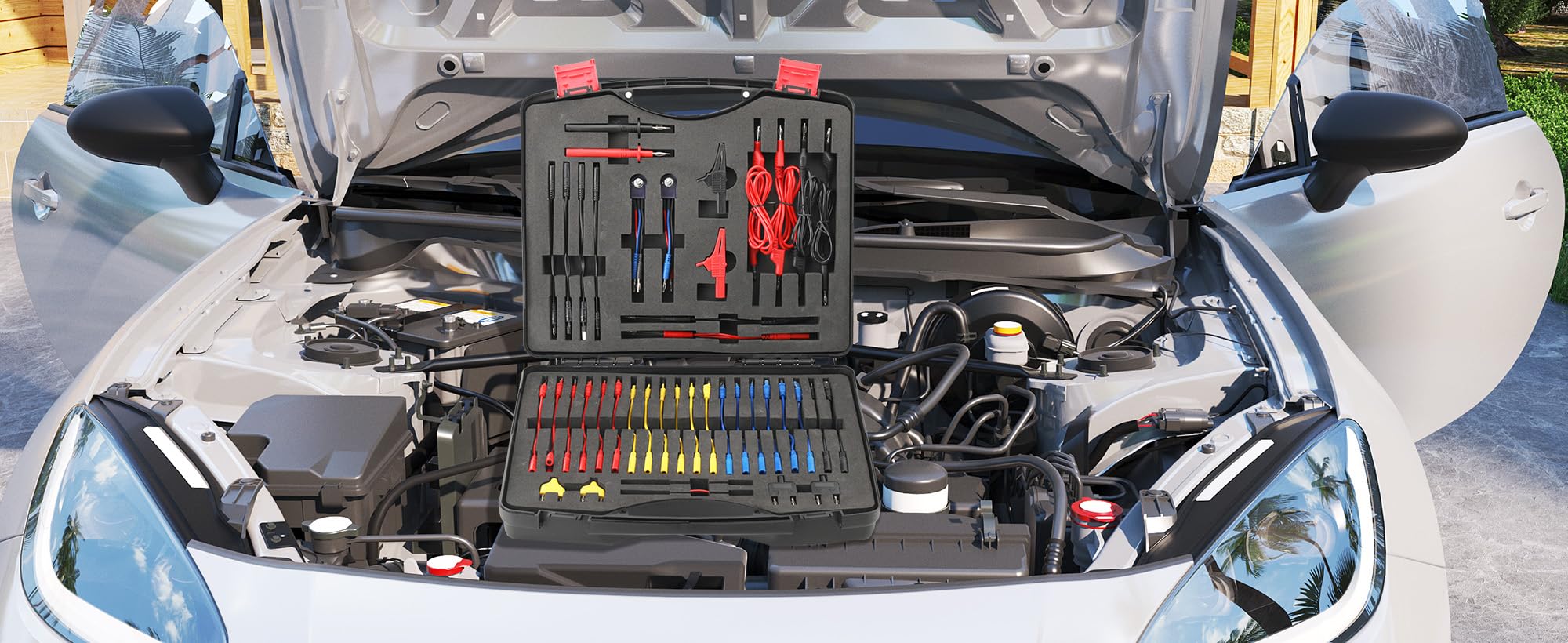 92 Teilig Kabelkoffer Prüfkabel Prüfspitzen für KFZ Fehlerdiagnose | Test Lead Kit, Multimeter Test Leads Kit, Multimeter Sonden Kit Fehlerdiagnose Testkabel Werkzeugkoffer Kabelsatz