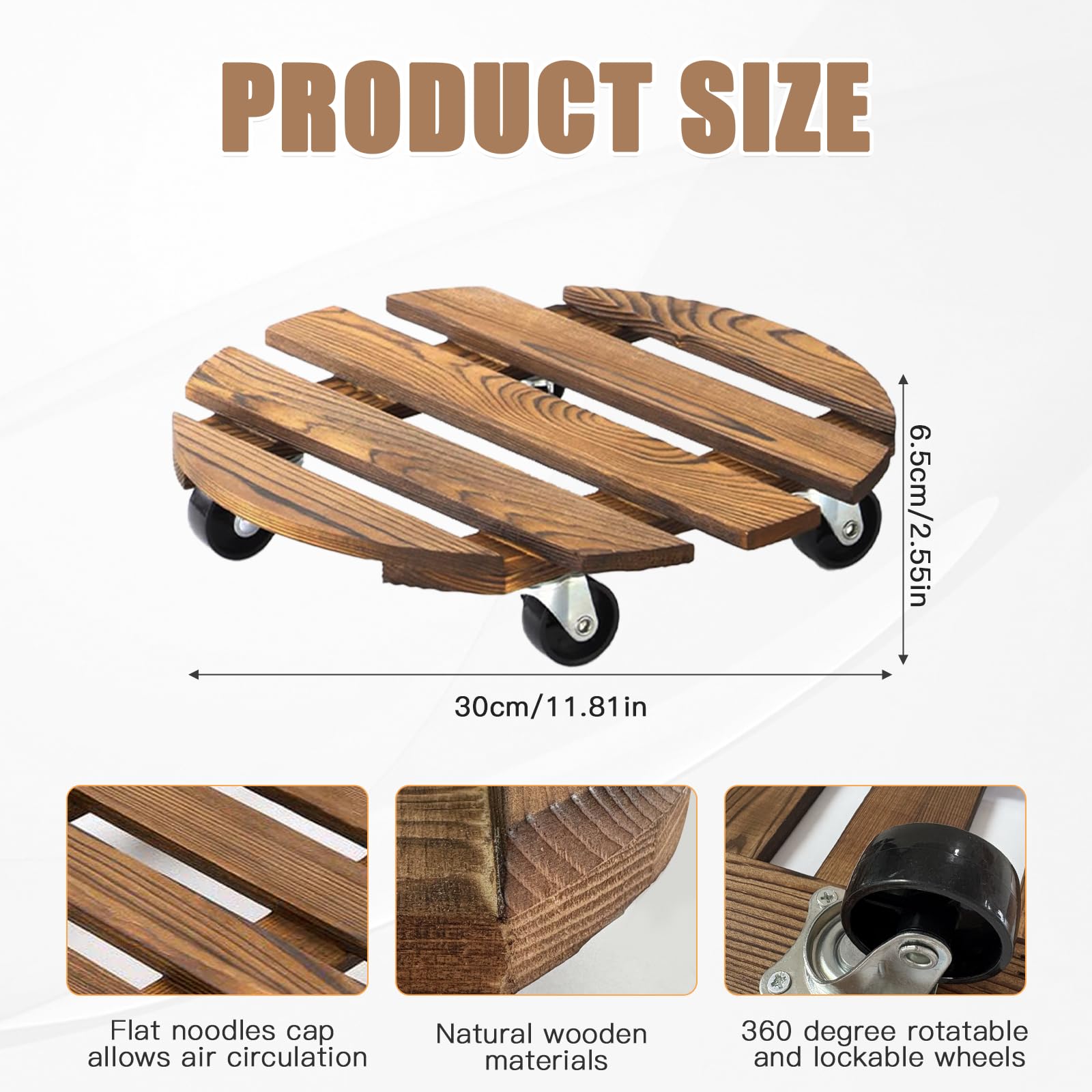 Chariot pour plantes YushengTai rond 30x30 cm, 2 pièces, chariot à roues pour fleurs rond, chariot à roues pour plantes capacité de charge 90 kg, chariot pour plantes d'extérieur, sous-pot de fleurs