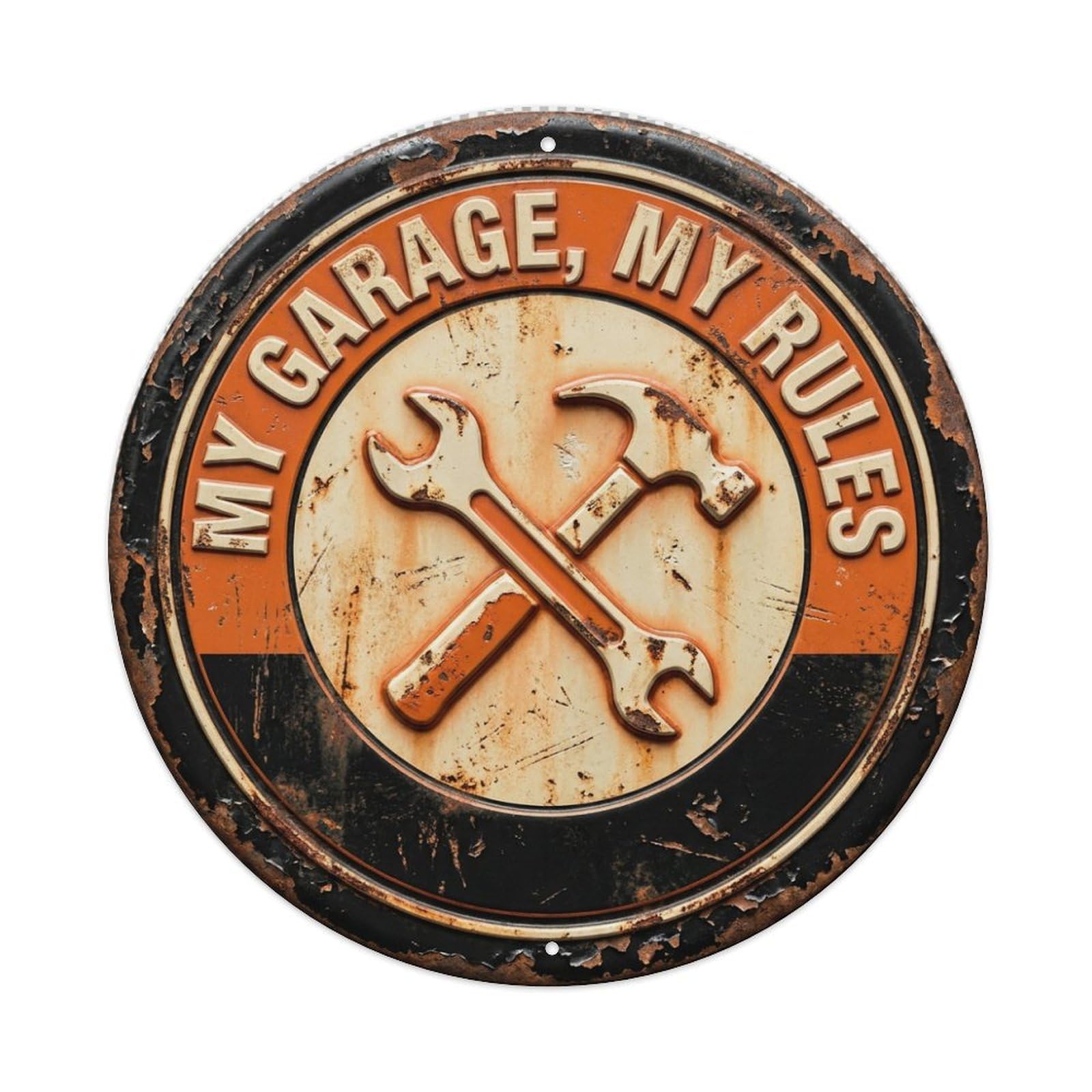 My Garage My Rules Workshop Metal Tin Sign Plaque Wall Decor for Cafe, Club Bar, Office, Home Garden Round Metal Poster 8x8Inch