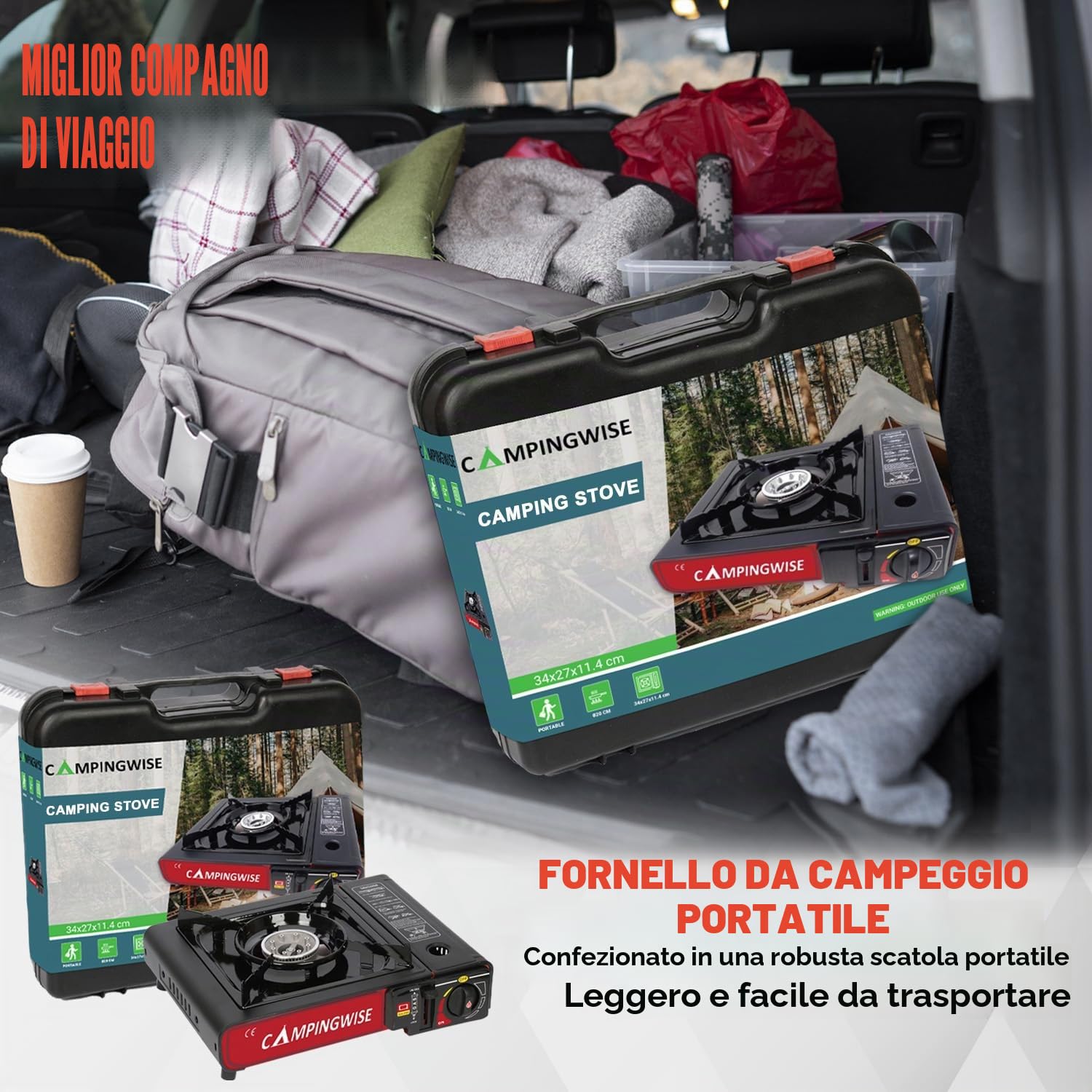 Fornello Da Campeggio Portatile A Gas - Fornello Da Campo A 1 Bruciatore Con Valigetta - Attrezzatura Da Campeggio E Utensili Da Cucina Per Attività All’Aperto, Viaggi E Famiglia – Campingwise