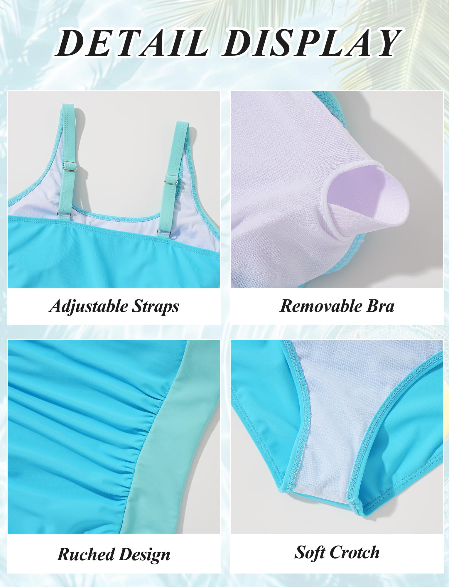 SEAUR Traje de baño de una pieza para niñas, traje de baño deportivo, sin mangas, hombros anchos, para 7-16 años