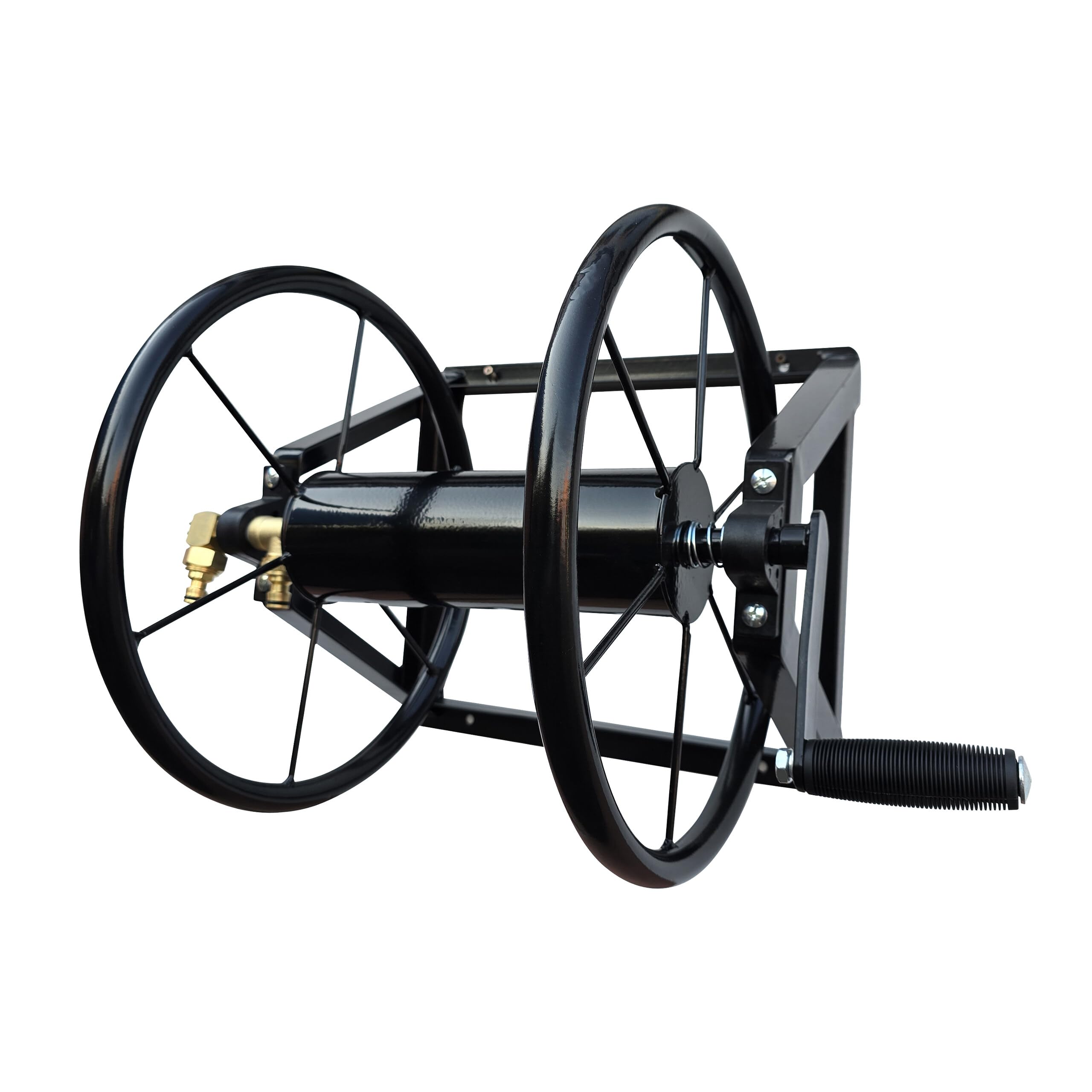 Relaxdays Stainless Steel Hose Reel Wall Mount 60m with Click Connector, 55x48x42cm Black