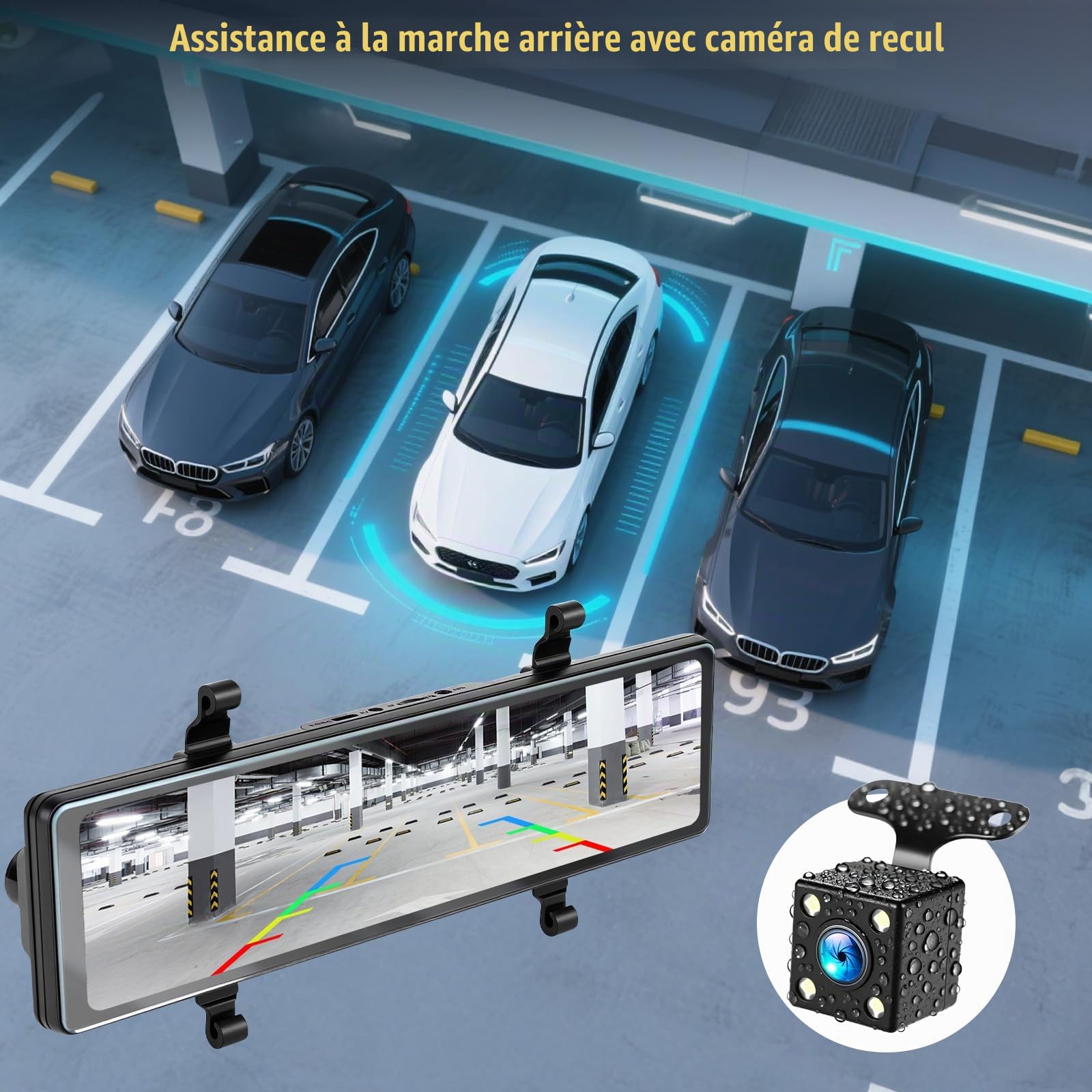 4K Dashcam Avant et arrière, 11,26 Pouces Caméra Embarquée Tactile 4K+1080P avec GPS, ADAS, APP, Vision Nocturne, Capteur G, Enregistrement en Boucle, Surveillance du stationnement 24 Heures