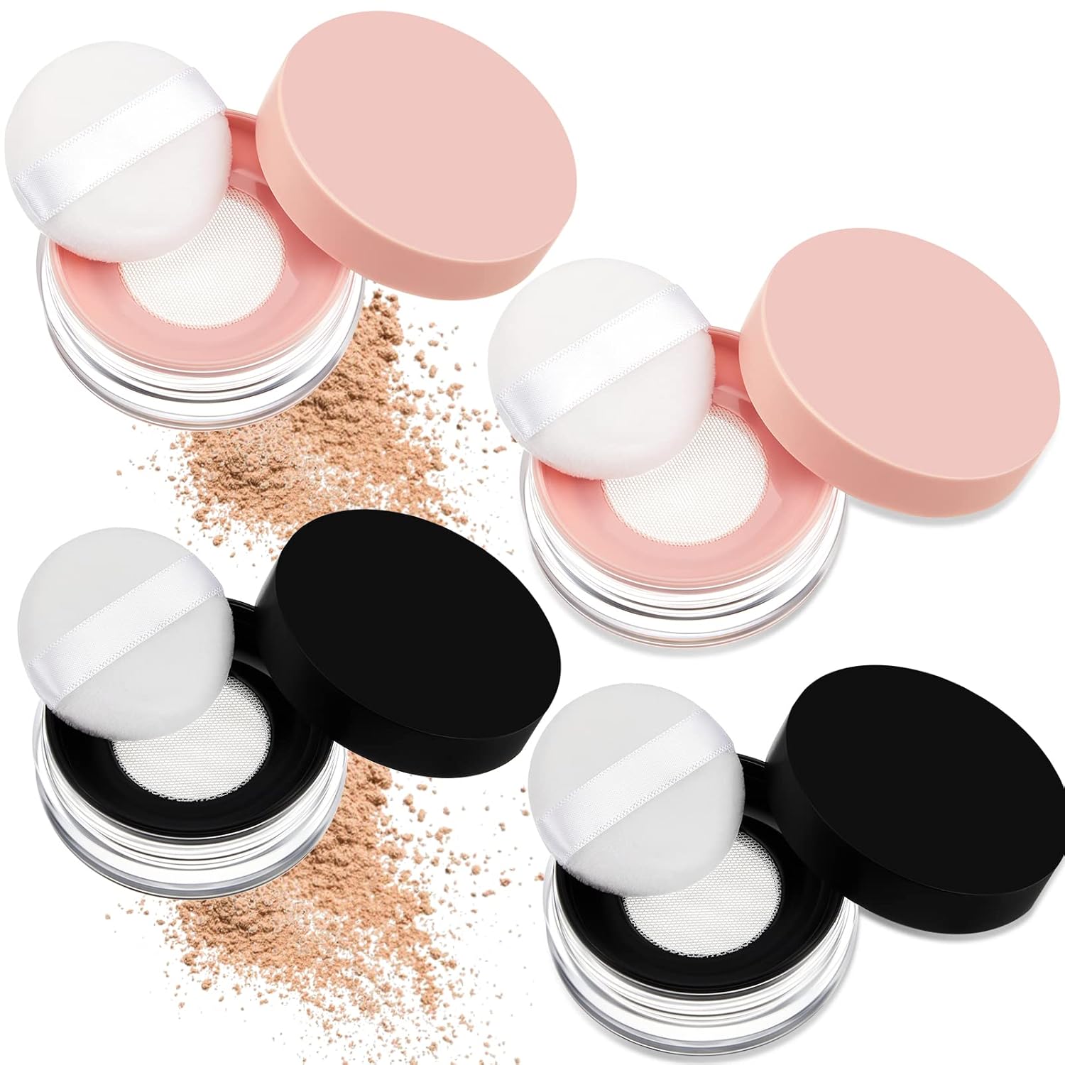 4 Pcs Portable Loose Powder Container with Powder Puff 10