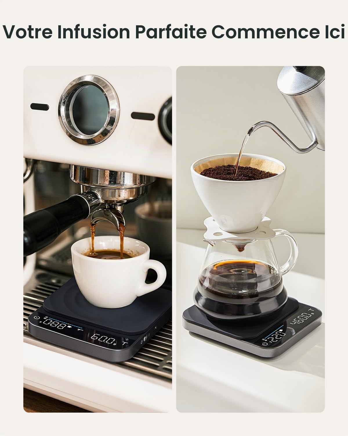 RENPHO Balance à café, espresso avec minuteur,à café rechargeable haute précision 0.1g pour Pour Over, 3kg
