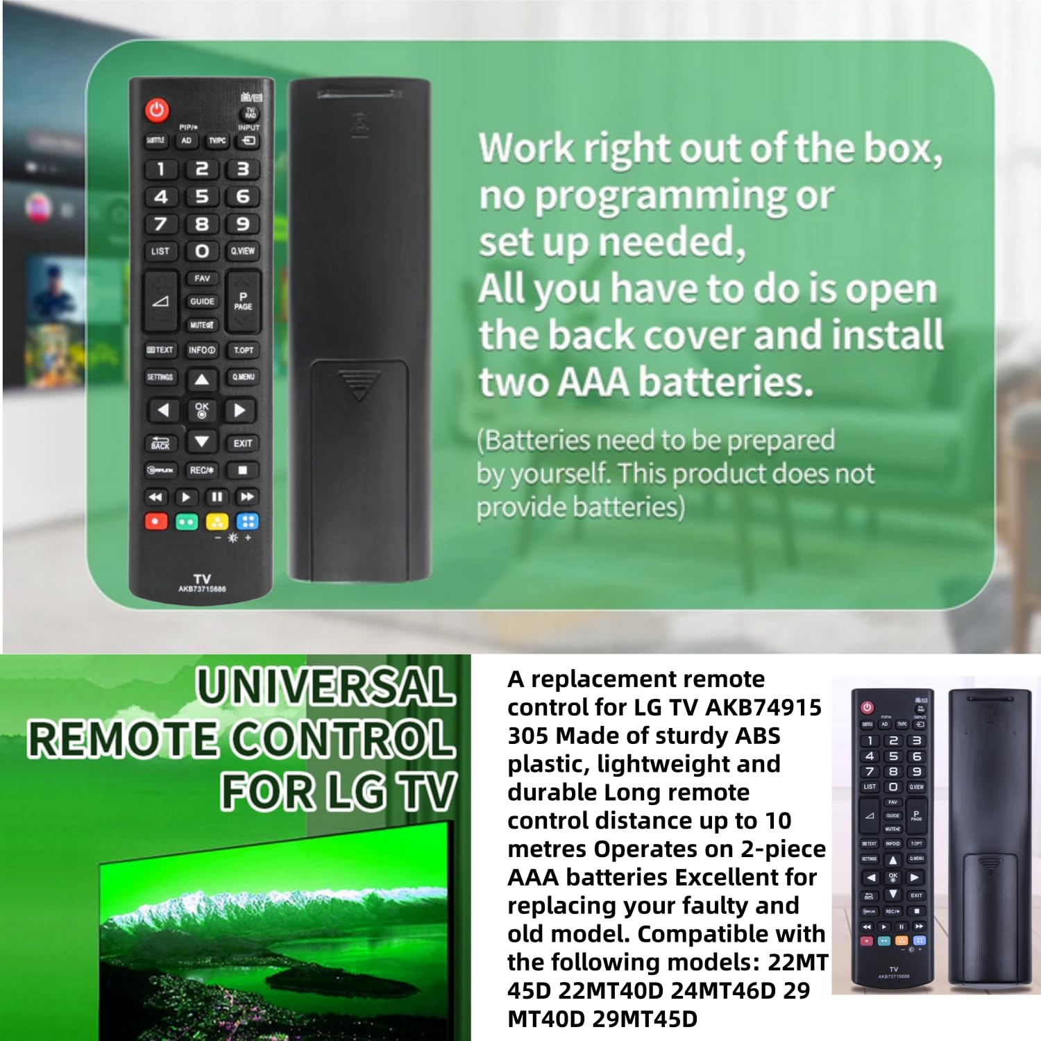 Queen.Y Télécommande De Remplacement Universelle Pour LG TV Akb73715686 Akb73715690