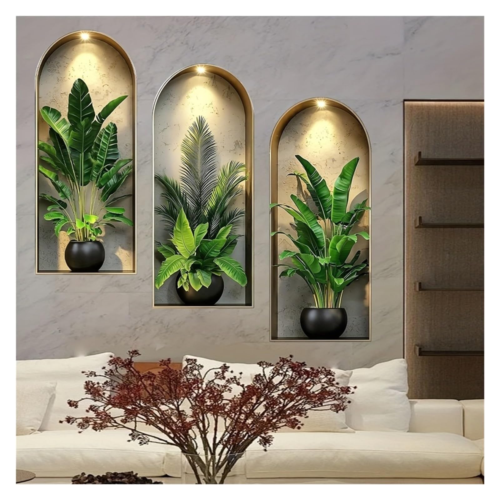 Palm Leaf Wall Decals 3D Watercolor Plant Wall Stickers - Realistic Potted Plants Decor, Self-Adhesive Vine Leaves