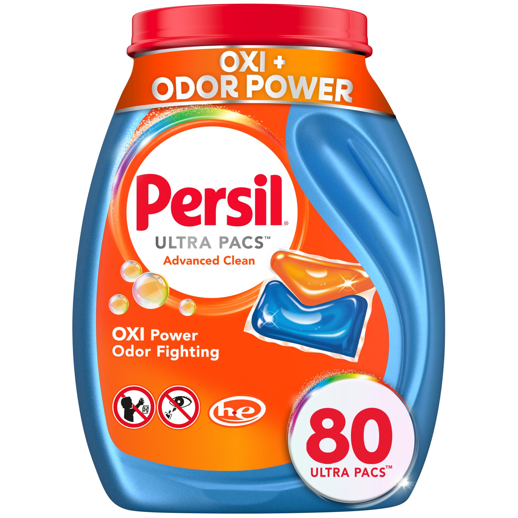 Persil Ultra Pacs Advanced Clean Oxi+Odor Power Laundry Detergent, 80 count