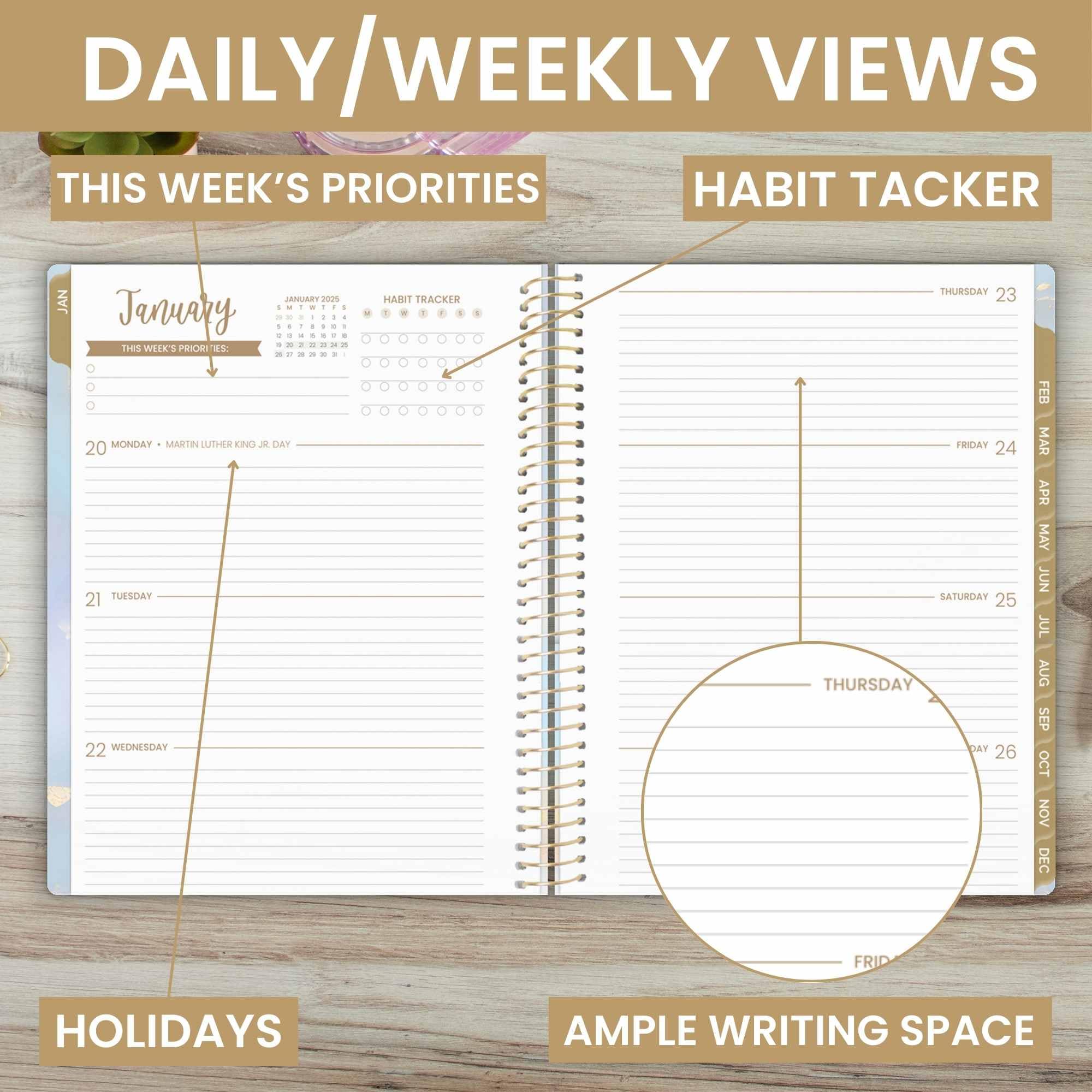 Bloom Daily Planners 2025 - 8.5" X 11" Calendar Year Planner With Stickers, Tabs, Iridescent Opal Cover