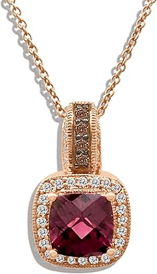 1/4 Carat Chocolate Diamond and 1 4/5 Carat Cushion Cut Garnet Halo Pendant Necklace for Women in 14k Rose Gold (Brown/H-I, SI1-SI2, cttw) on 18 Inch Long Chain with Lobster Claw Clasp by LeVian