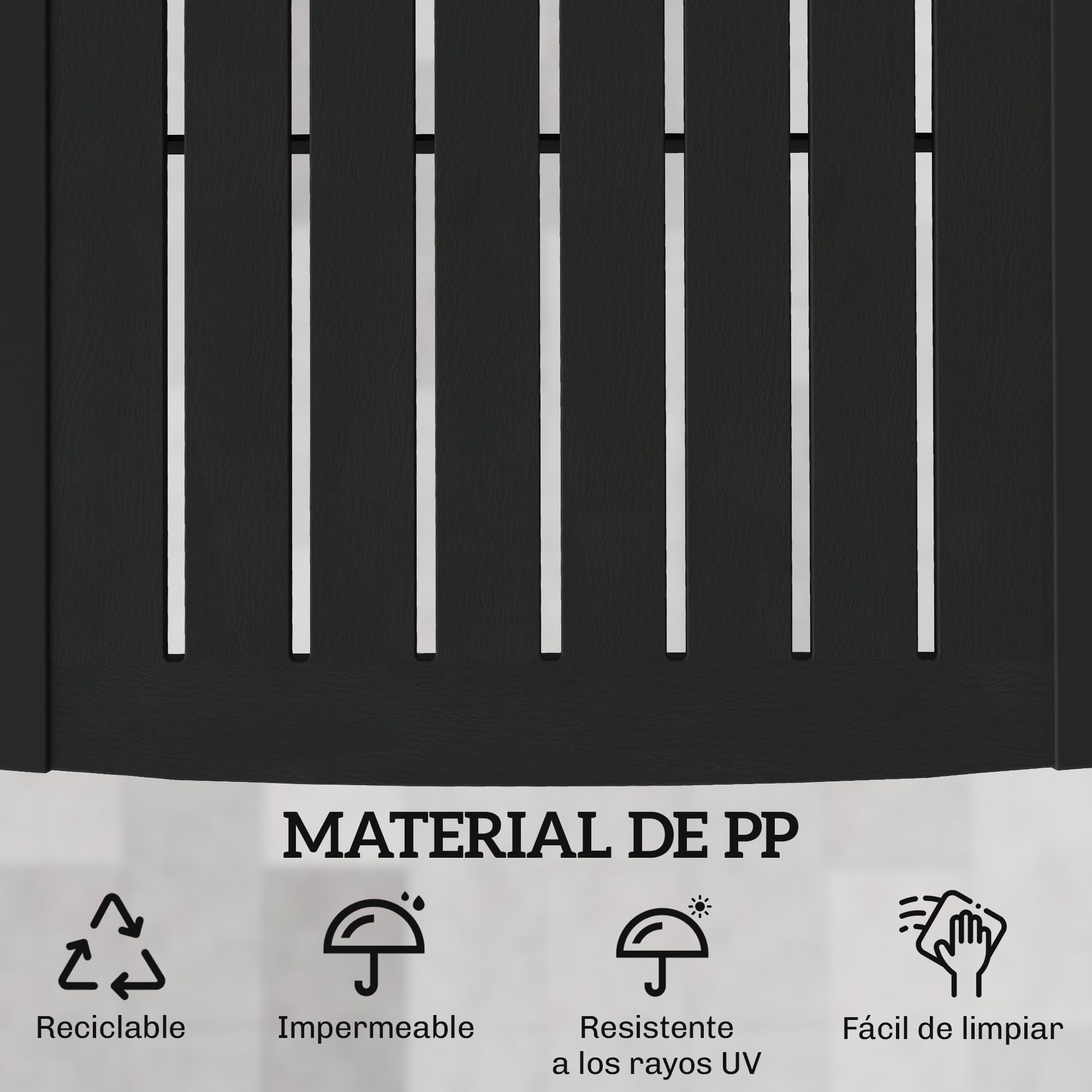 Outsunny Pack de 2 Tumbonas de Jardín Exterior Reclinables de PP, Negro | Bandeja Lateral, Respaldo Ajustable de 5 Niveles, Resistentes a la Intemperie, para Playa, Piscina