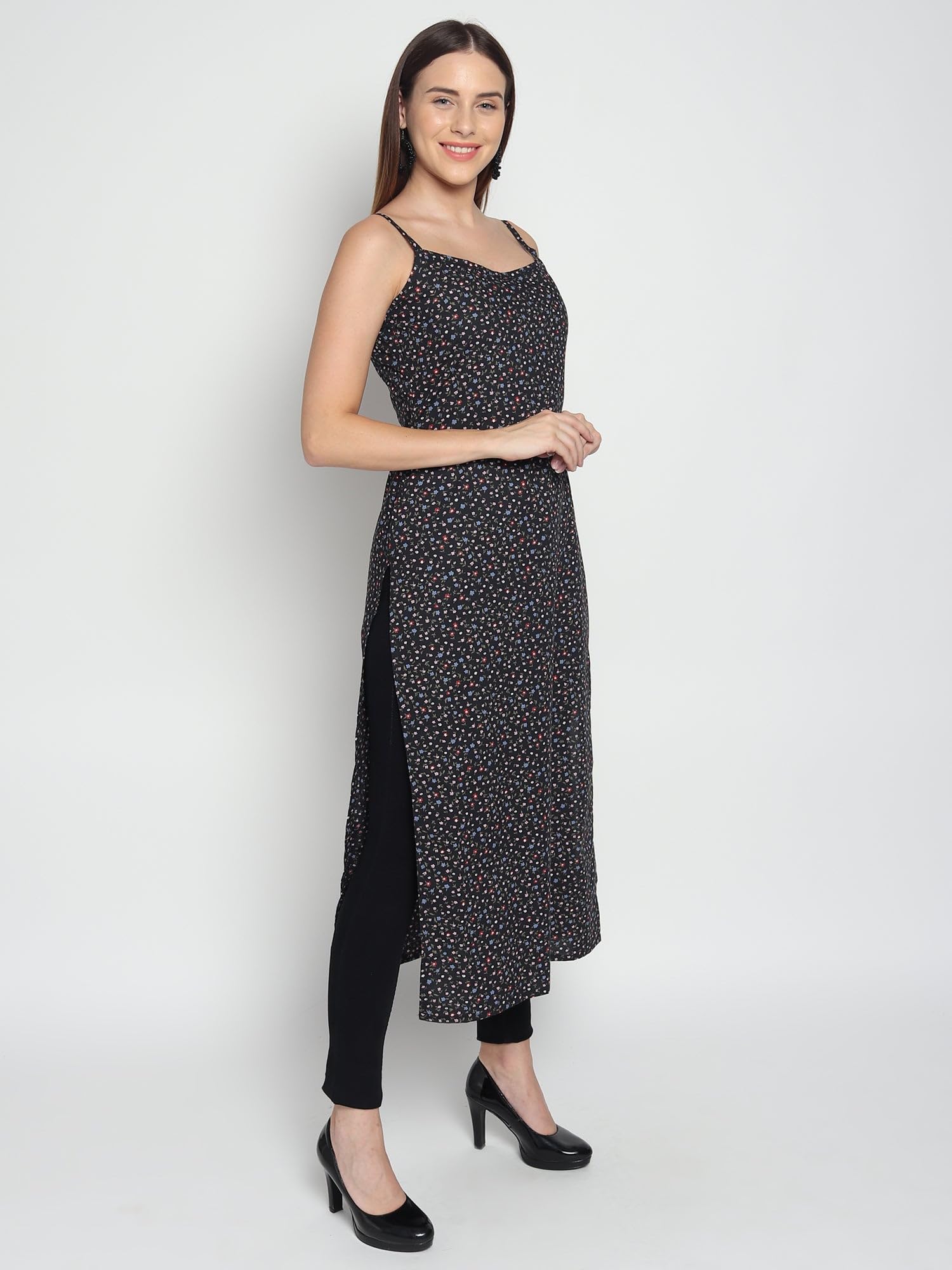 Patlani Women's Crepe Full Stitched Kurti. Black