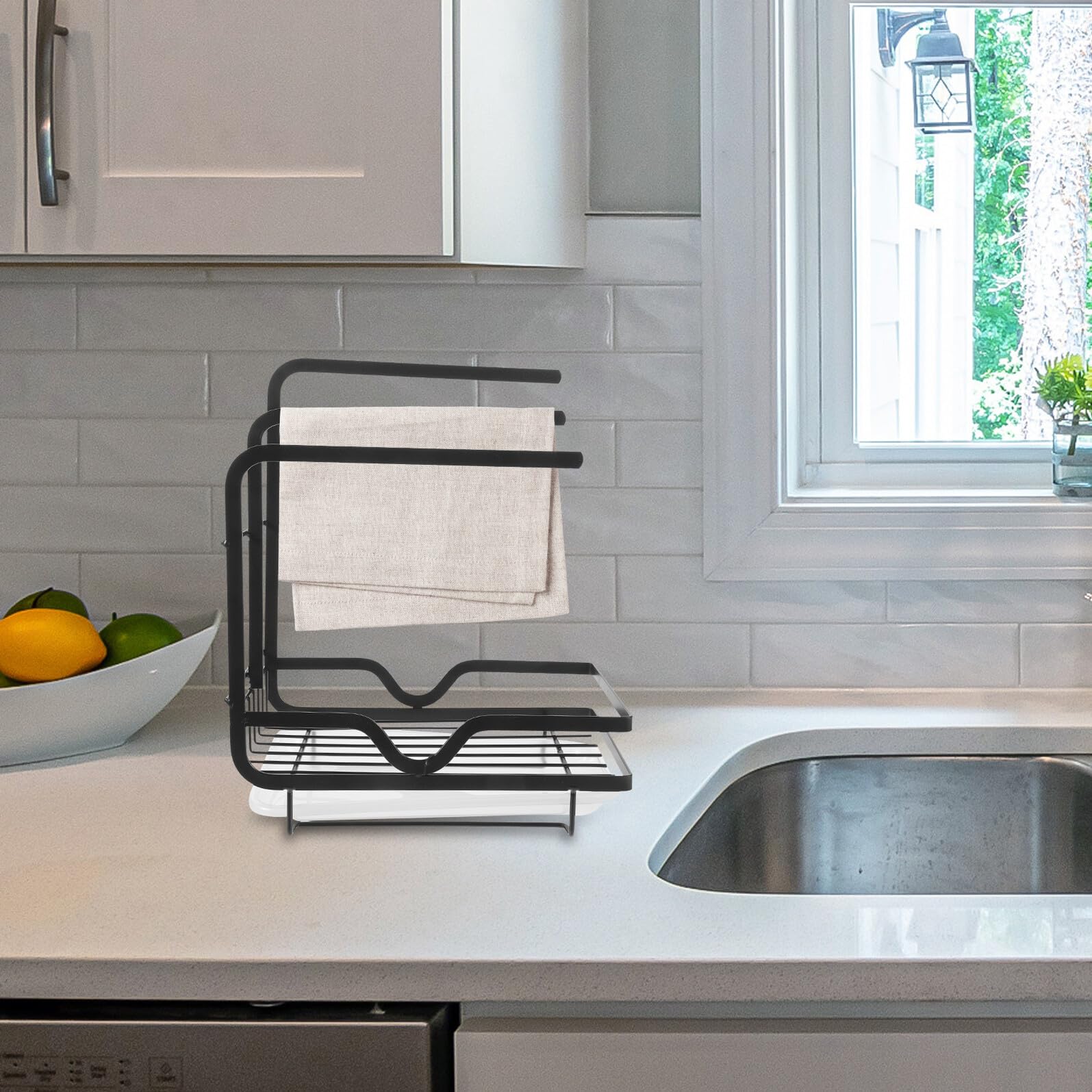 Organisateur Évier Noir Porte-éponge Évier Mural avec Égouttoir Rack de Drainage pour Éponges et Chiffons de Cuisine Pratique et Esthétique pour Maison