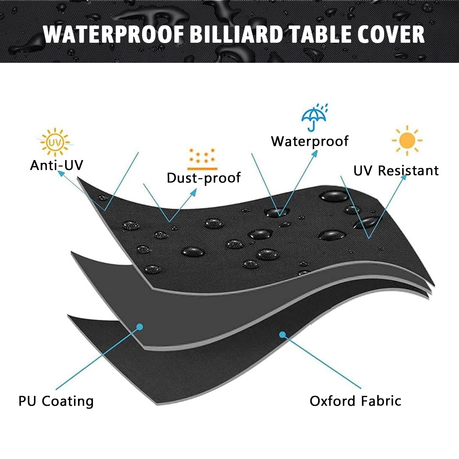 Funvalley Surperfect Copertura per tavolo da biliardo, 2,1 m, impermeabile, per interni ed esterni, antipolvere, in tessuto Oxford 210D, con coulisse