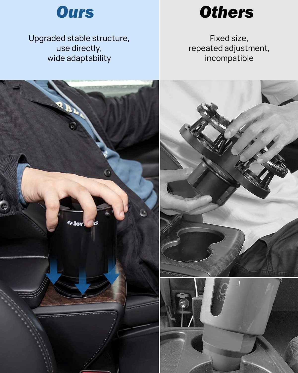 JOYTUTUS Cup Holder Expander for Car with Elastic Force Piece, Large Car Cup Holder Insert Adapter, Stable Cup Holder for YETI, Hydro Flask, Nalgene, Holder Most 8-40 oz Cups, Bottles and Mugs
