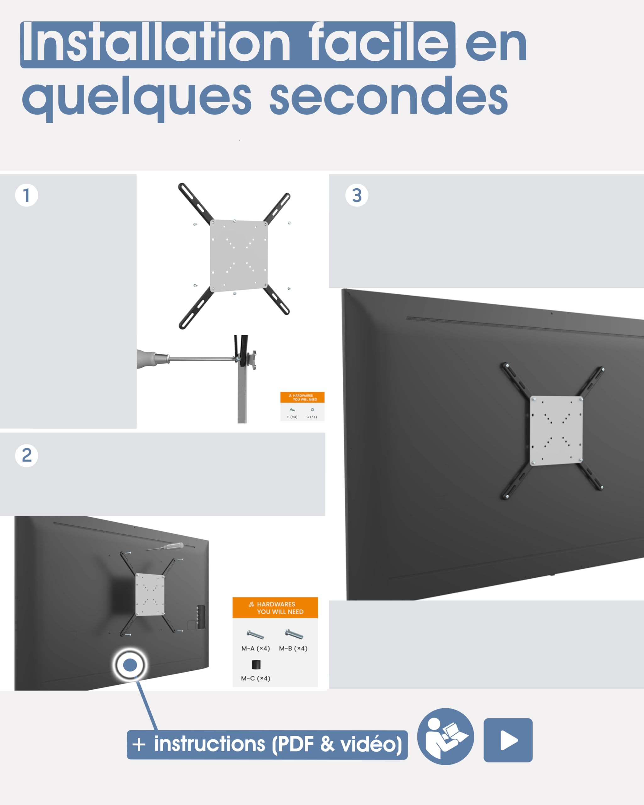 RICOO Plaque Adaptation Extension TV VESA F0342 - De 75x75 à 400x200 Pour Écrans 32-55 Pouces (81-140 Cm)