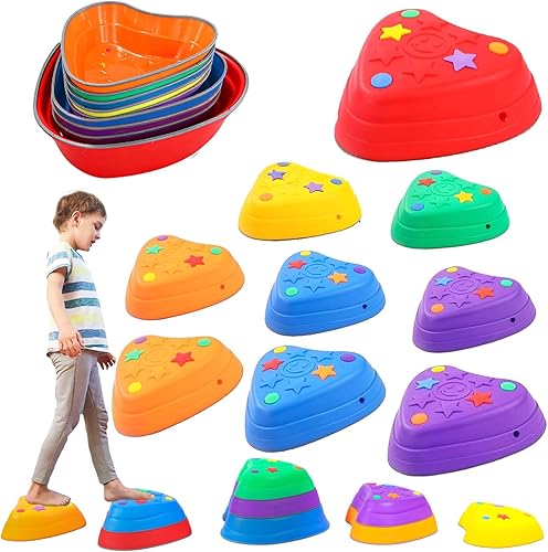 Balance Stepping Stones for Kids, Anti-Slip Rubber Non-Toxic Stackable Sensory Toys, Toddler Obstacle Course Equipment for IndoorOutdoor Play, Gift