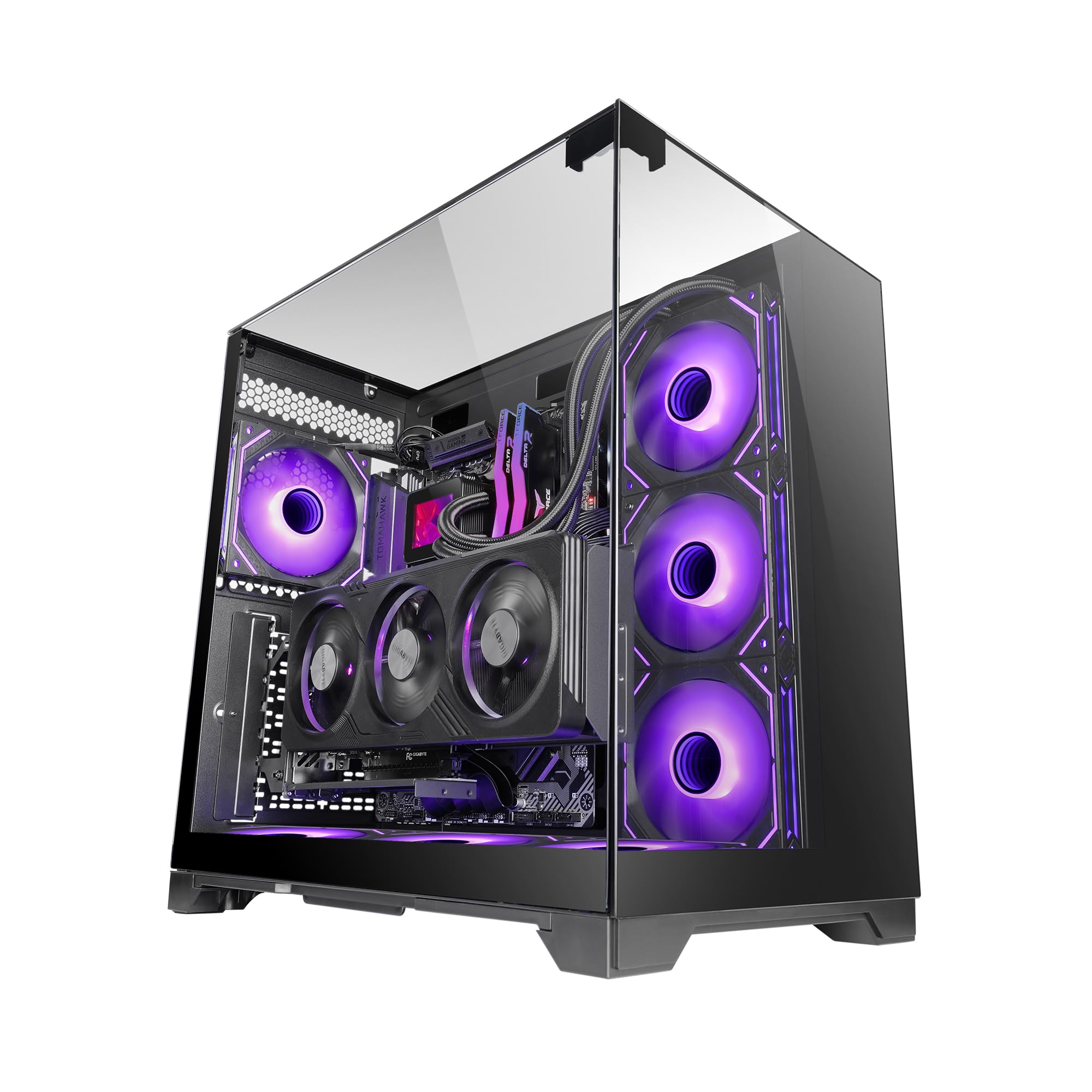 Mars Gaming MC-​VISION, Case Gaming ATX, Triplo Vetro Temperato Senza Cornice, Struttura a Doppia Camera, Compatibile con Schede Madri a Connettore Inverso, Supporto Raffreddamento a Liquido, Nero