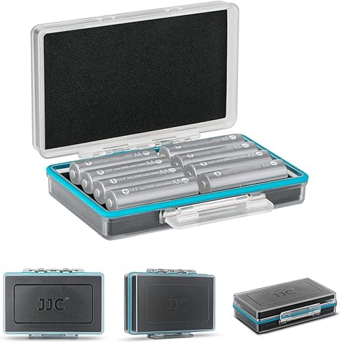JJC Funda de batería AA de 8 ranuras, carcasa de policarbonato resistente al agua y a prueba de golpes para baterías AA  14500