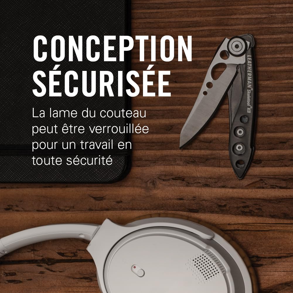 Leatherman Skeletool KB - Couteau de Poche Noir avec Lame en Acier Inoxydable et Décapsuleur - Noir
