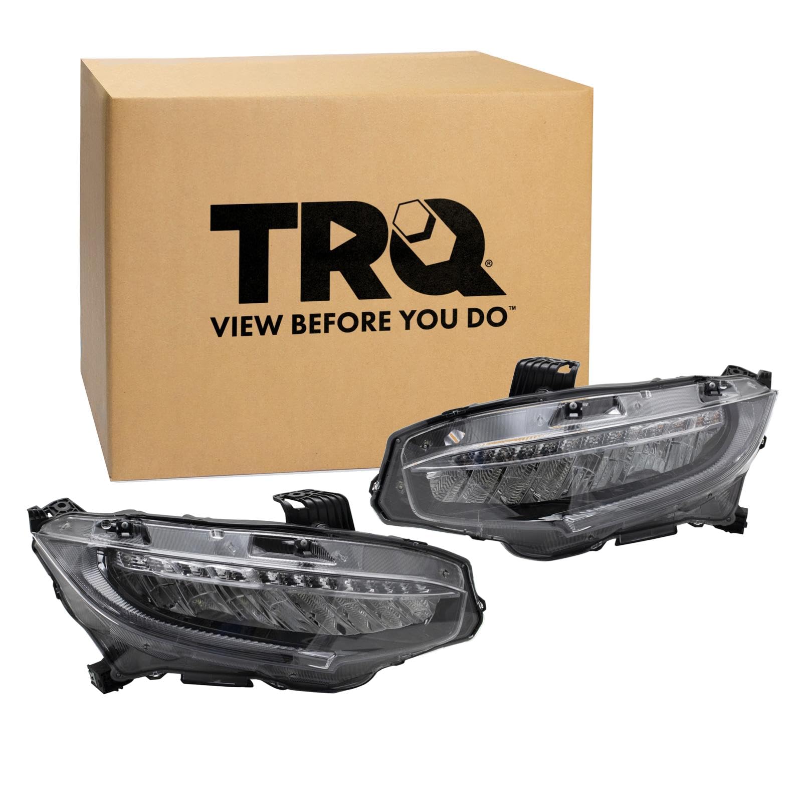 TRQ 2 Piece Headlight Assembly Set LED Driver &amp; Passenger Side Compatible with Honda Civic 2016-2021 With LED Head Light HO2502176 HO2503176 33100TBAA11 33150TBAA11