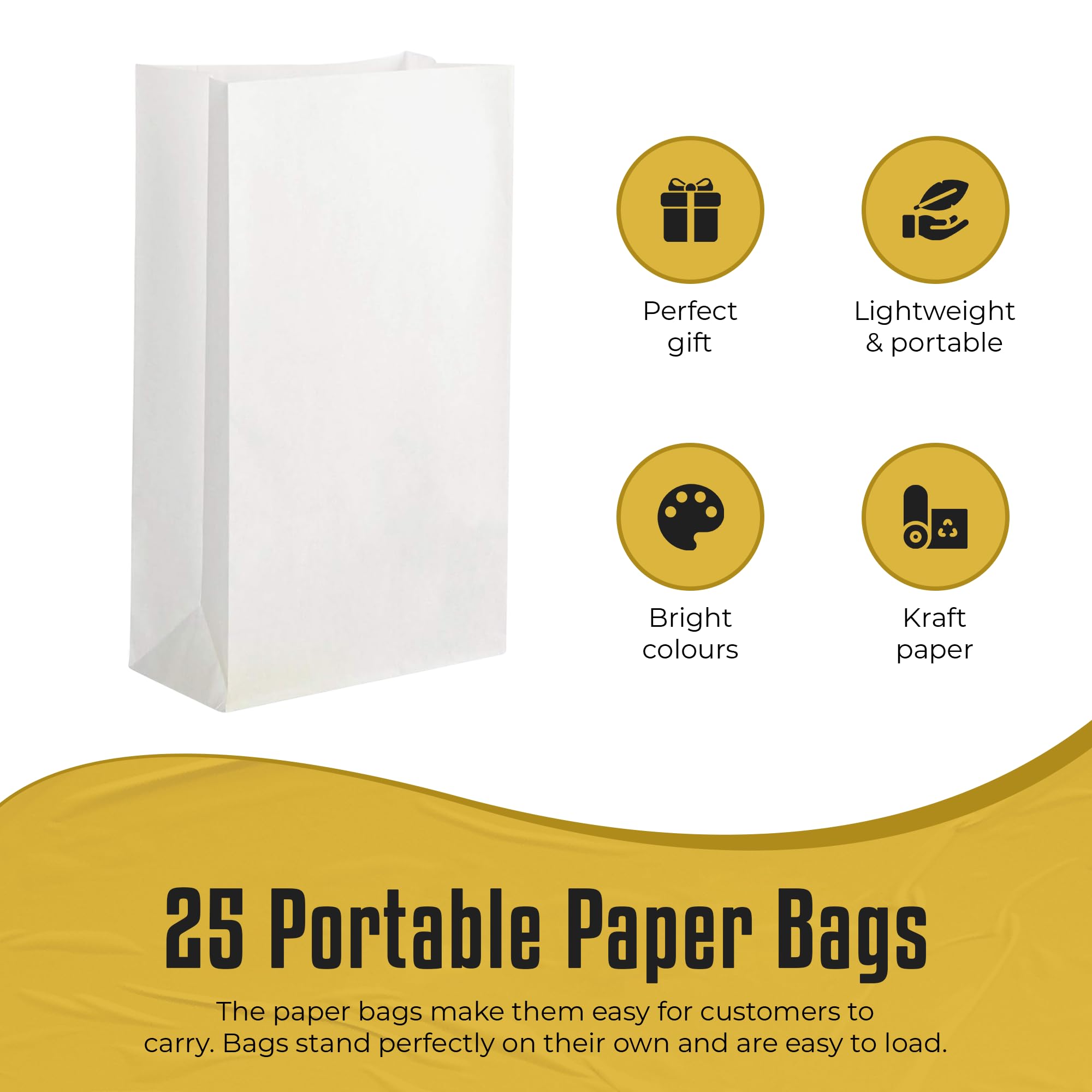 Thepaperbagstore 25 White Paper Party Bags, 14x24.5x7cm, Colourful Paper Gift Bags for Kids and Adults Parties Birthdays - Image 2