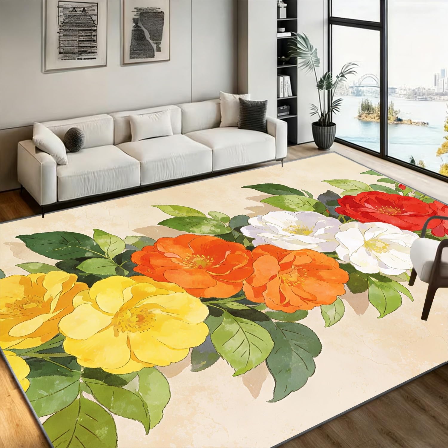 Amazon.com: TAENICY Red and White Floral Area Rug,5x7ft,Yellow and