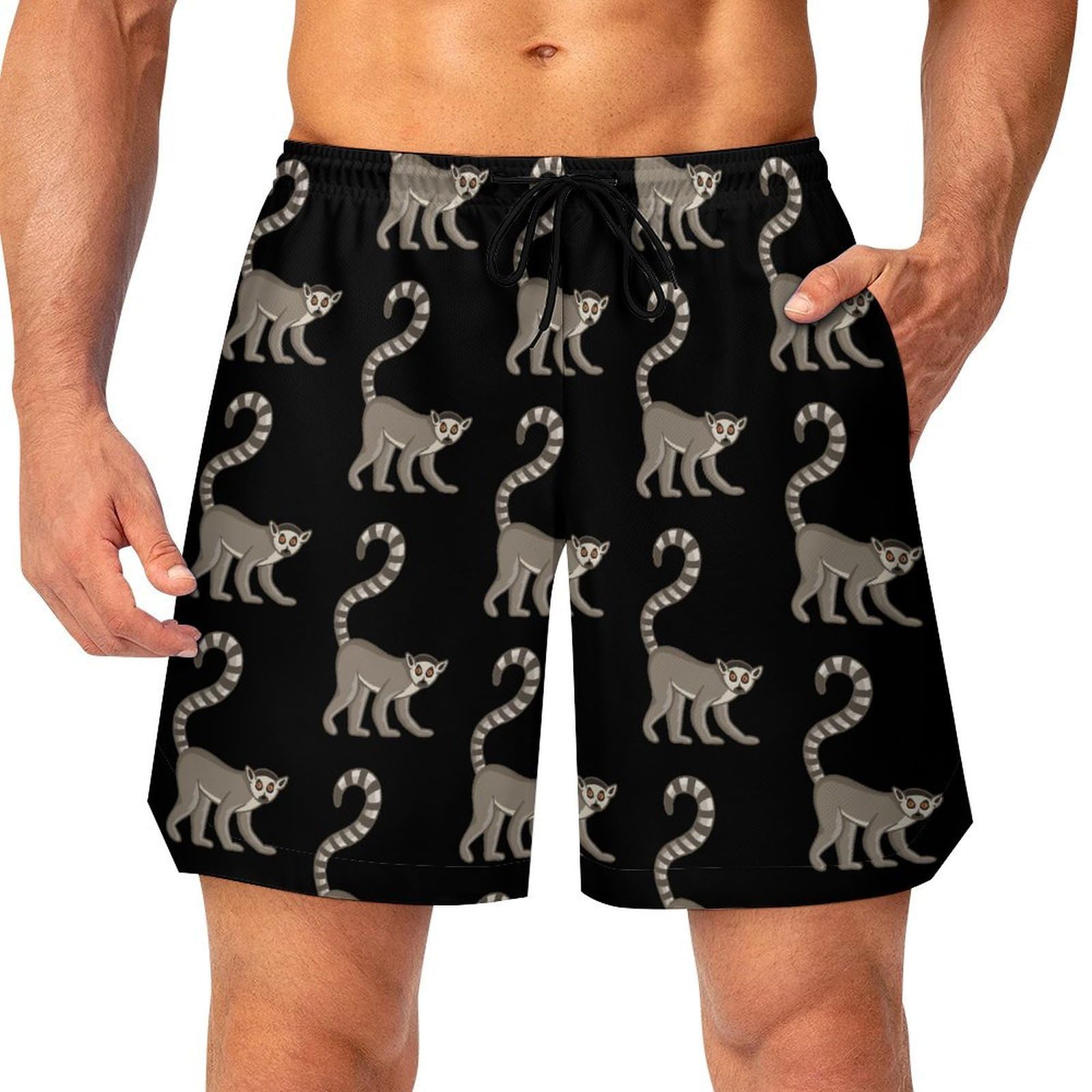Ring-Tailed Lemur Mens Athletic Shorts with Pockets Gym Workout Basketball Activewear