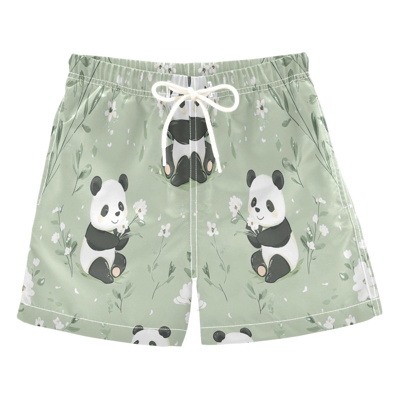 Jucciaco Boys Swim Trunk Quick Dry Beach Board Shorts Panda Bear Cute Daisy Swimwear for Kids Multicolor