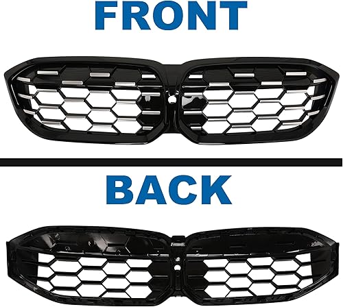 Miniatura 117 de Rejilla frontal negra brillante compatible con BMW Serie 3 G20 2019 2020 2021 2022 316i 318i 320i 328i 330i 330i 335i 340i Doble lamas negro