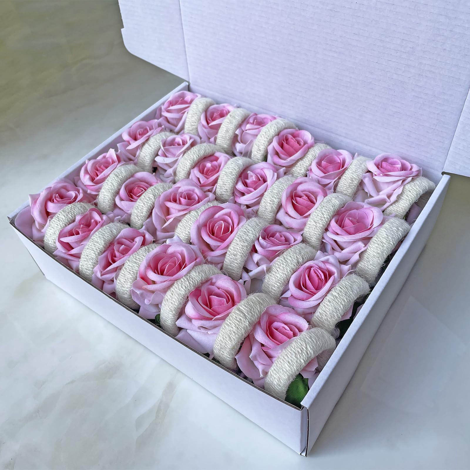 Lot de 48 ronds de serviette en toile de jute pour fête de mariage, Saint-Valentin, maison, cuisine, salle à manger (rose, taille standard)