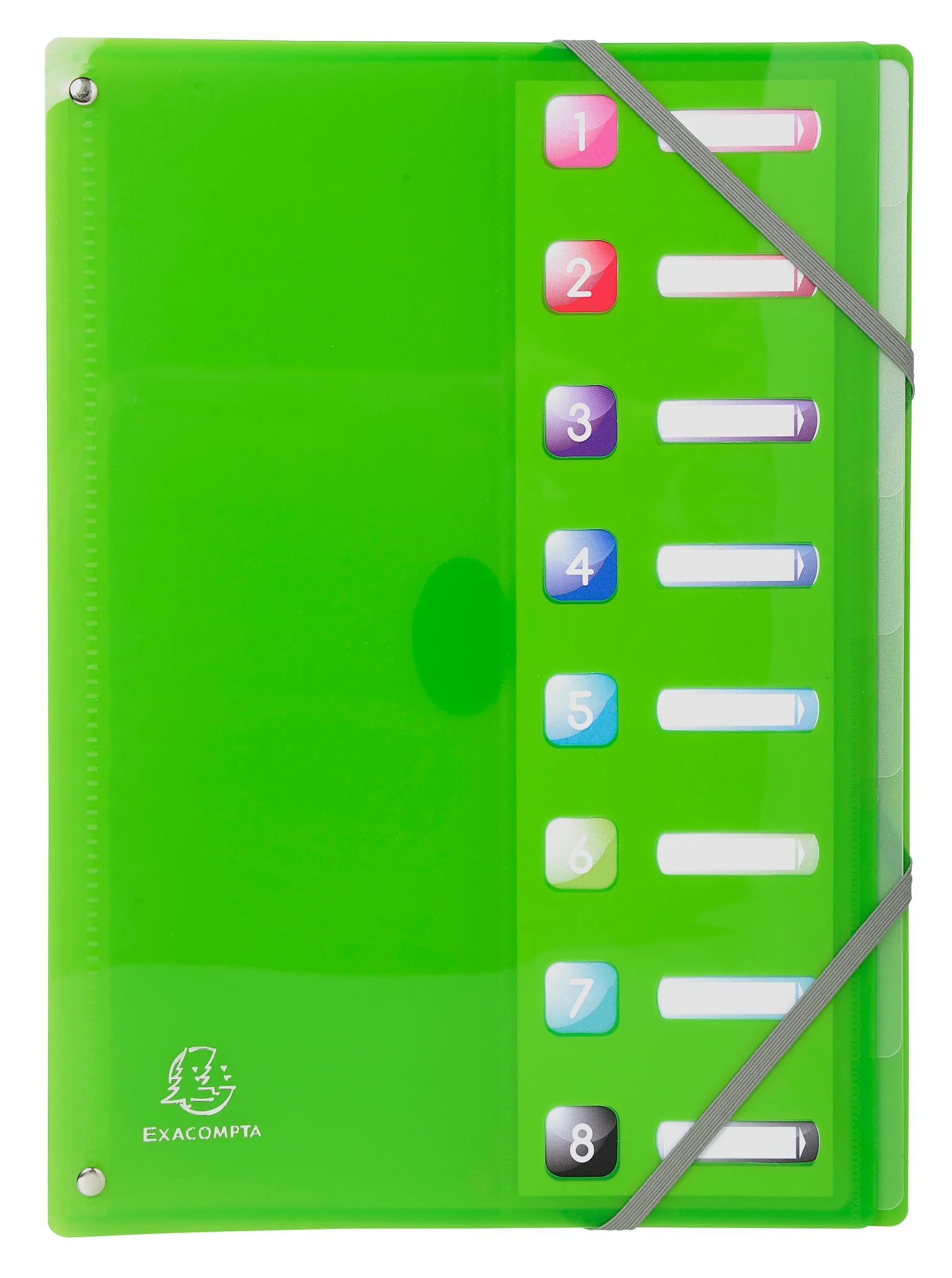 Exacompta - Ref. 58680E Iderama PP - Caja de 8 clasificadores, respaldo extensible - con elásticos y ventanas cortadas - de polipropileno, 8 compartimentos - dim 24 x 32 cm - para A4 - surtidos