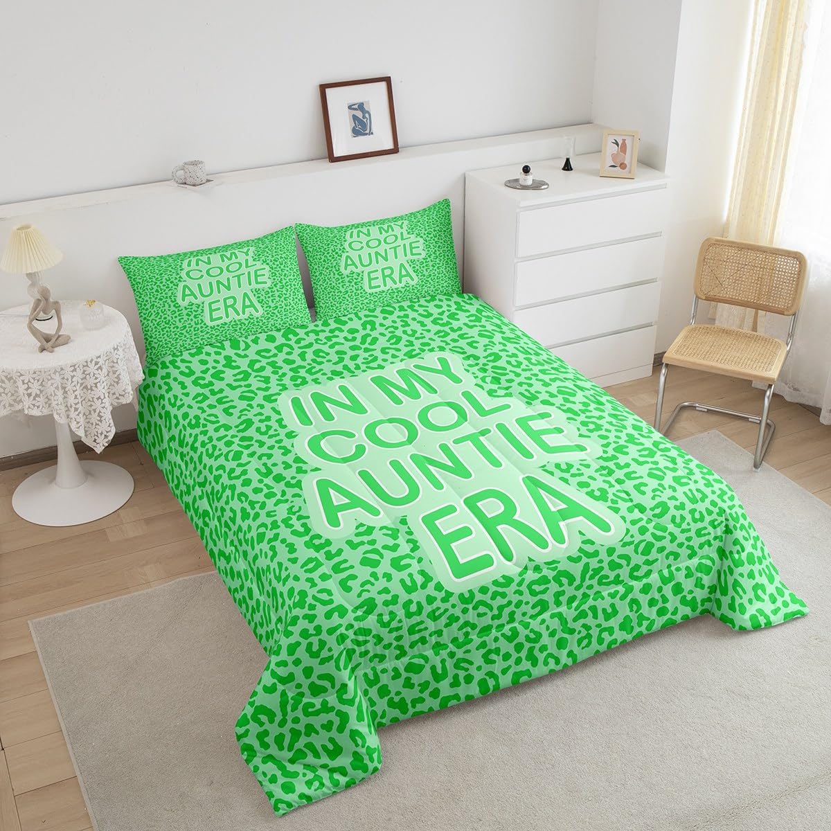 jejeloiu Leopard Bedding Set Toddler Size Kids Animal Print Comforter Cover for Boys Girls Teens Bright Green Duvet Cover Breathable Soft Lightweight Microfiber Quilt Set