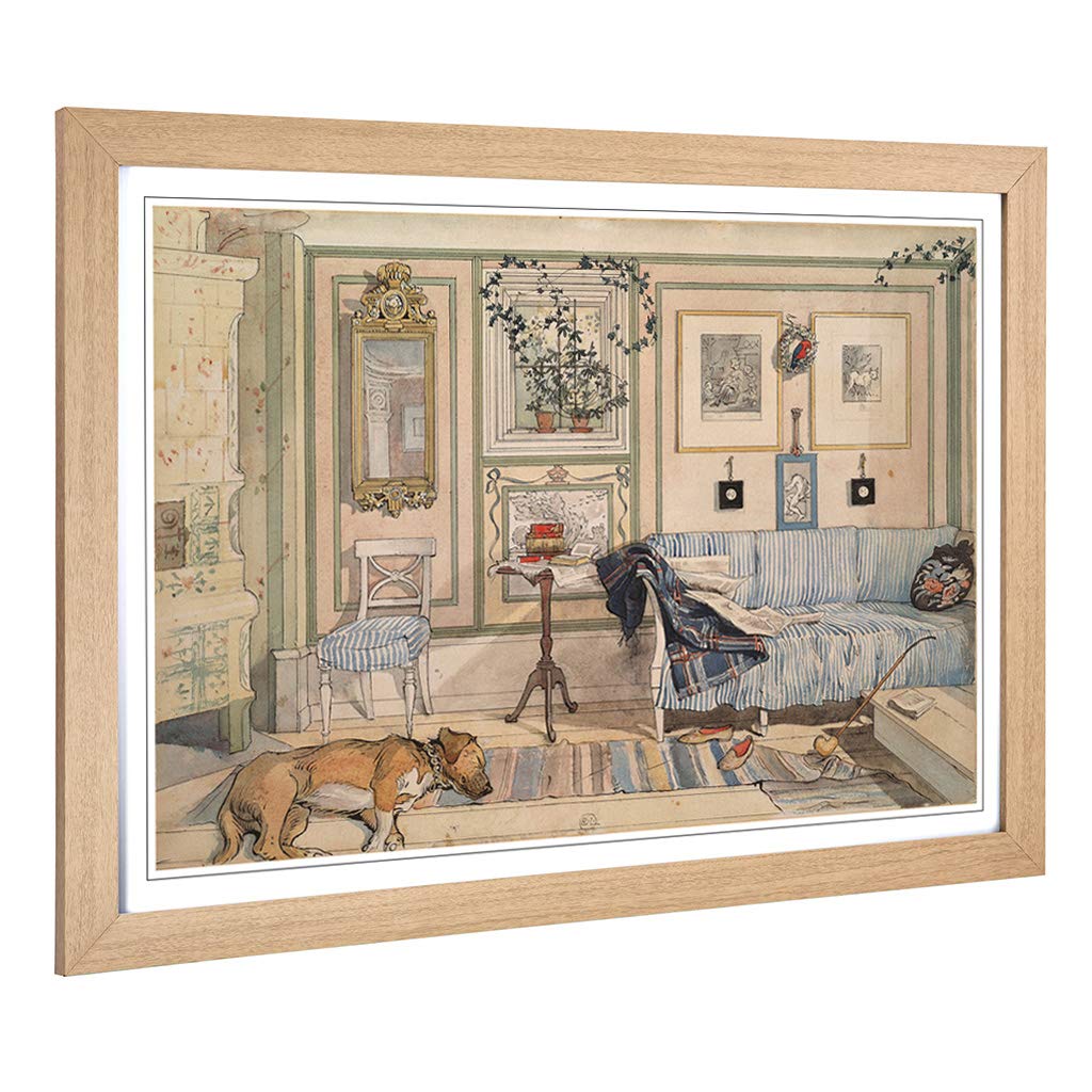 Big Box Art Framed Print of Carl Larsson Cosy Corner Design | Wall Art Picture | Home Decor for Kitchen, Living, Dining Room, Bedroom, Hallway, Office, Oak, A2 / 24.5x18 Inch / 62x45cm