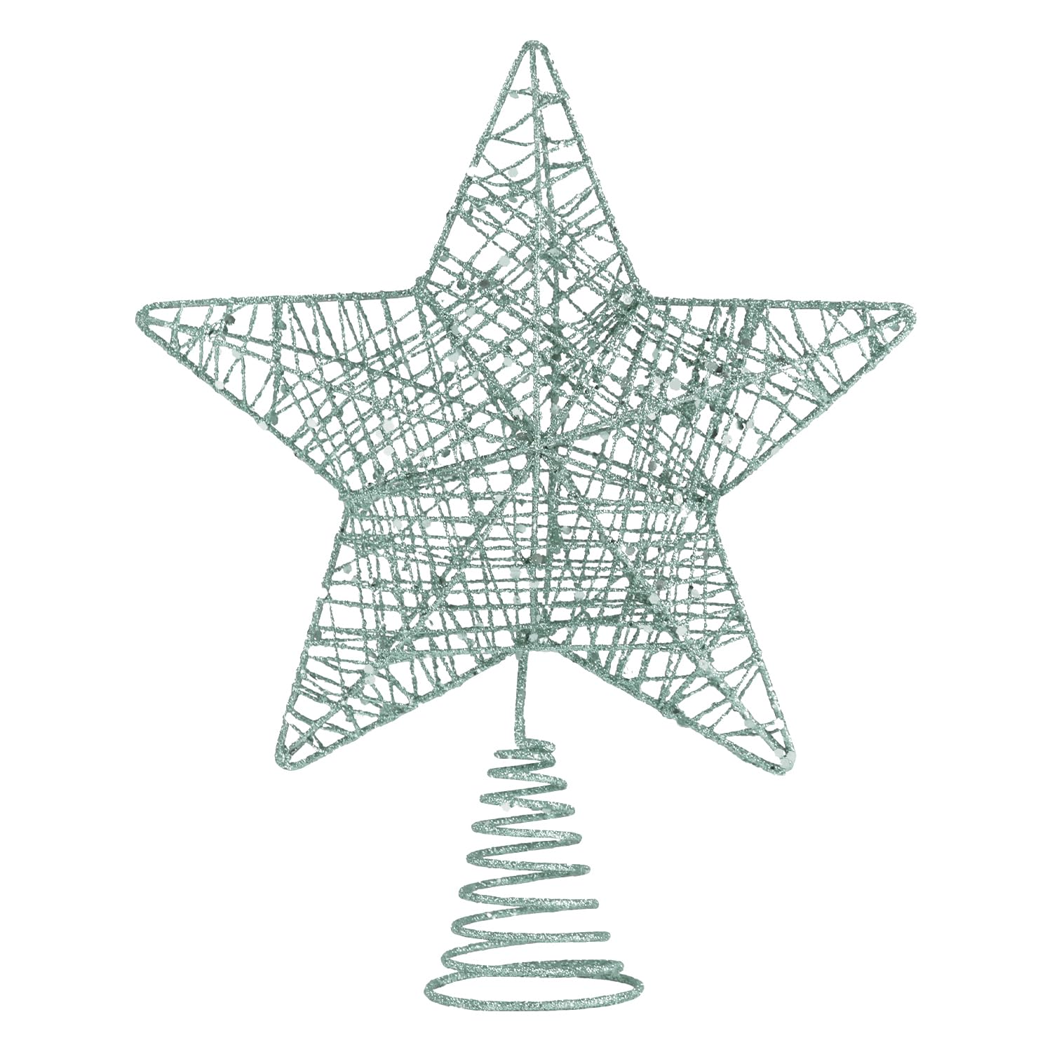 VEYLIN Christmas Tree Topper, Glittered Hollow Star Xmas Tree Topper, Metal Wire, 25 x 20cm, Xmas Ornament Home Decoration（Light Green）